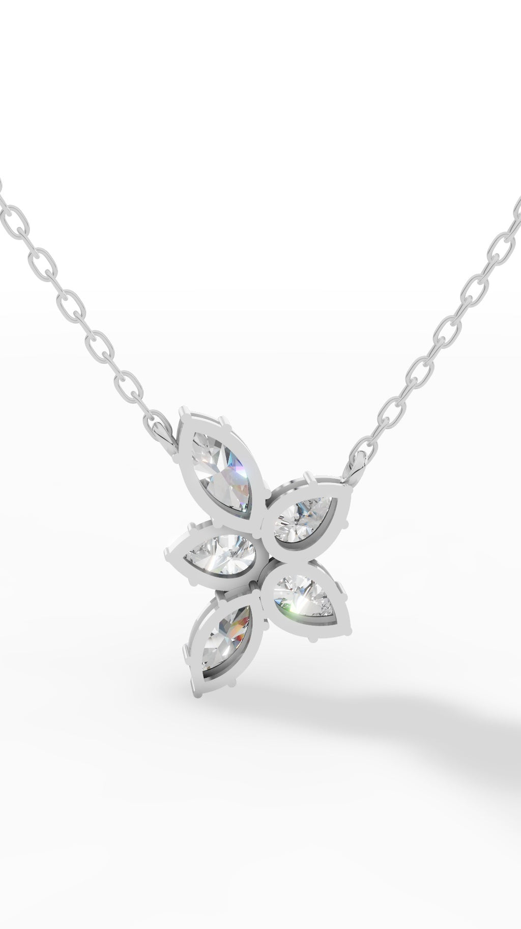 Floral Pear And Marquise Cut Necklace With Chain 10K White Gold 1.7 CTW
