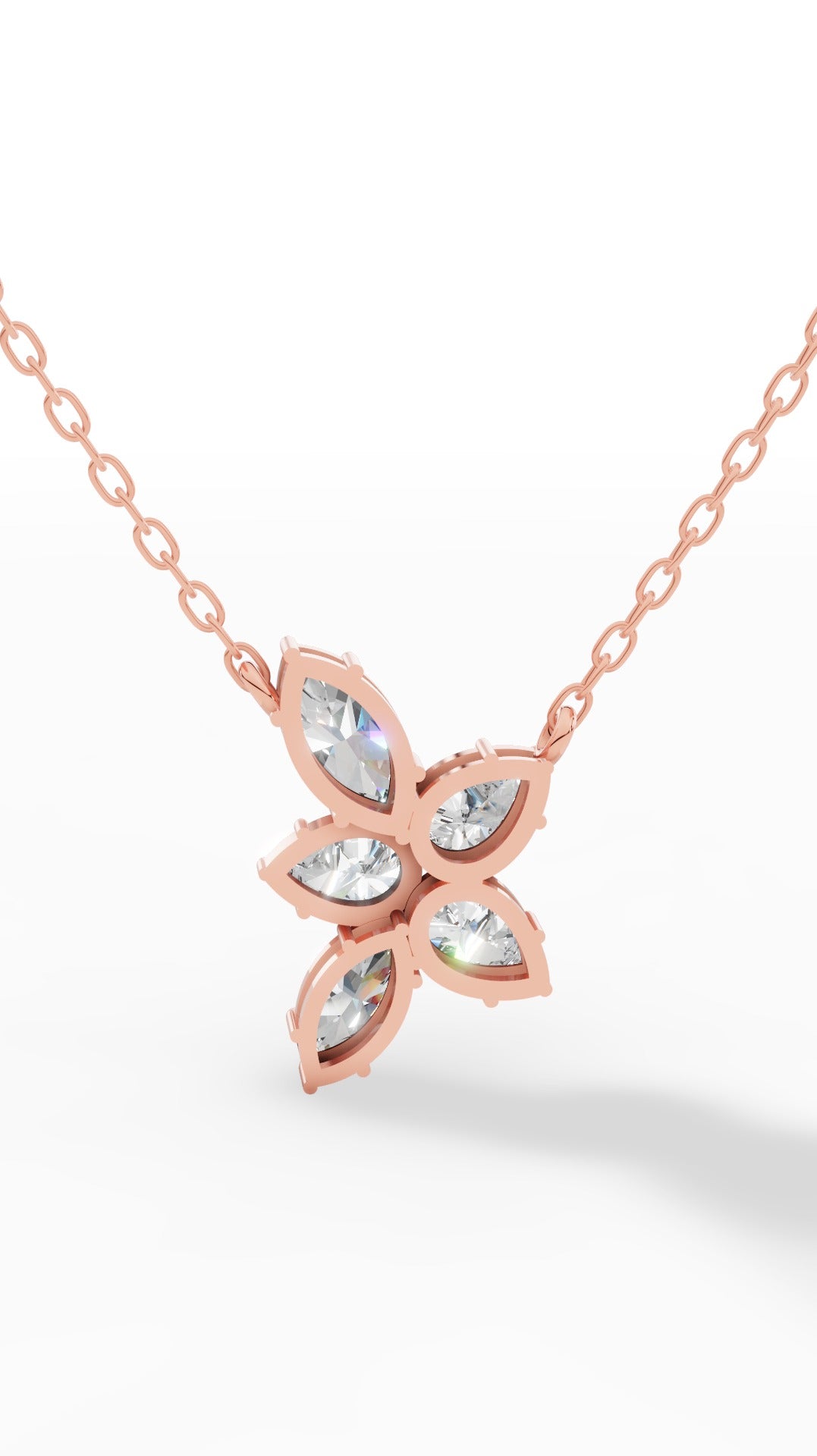 Floral Pear And Marquise Cut Necklace With Chain 14K Rose Gold 1.7 CTW
