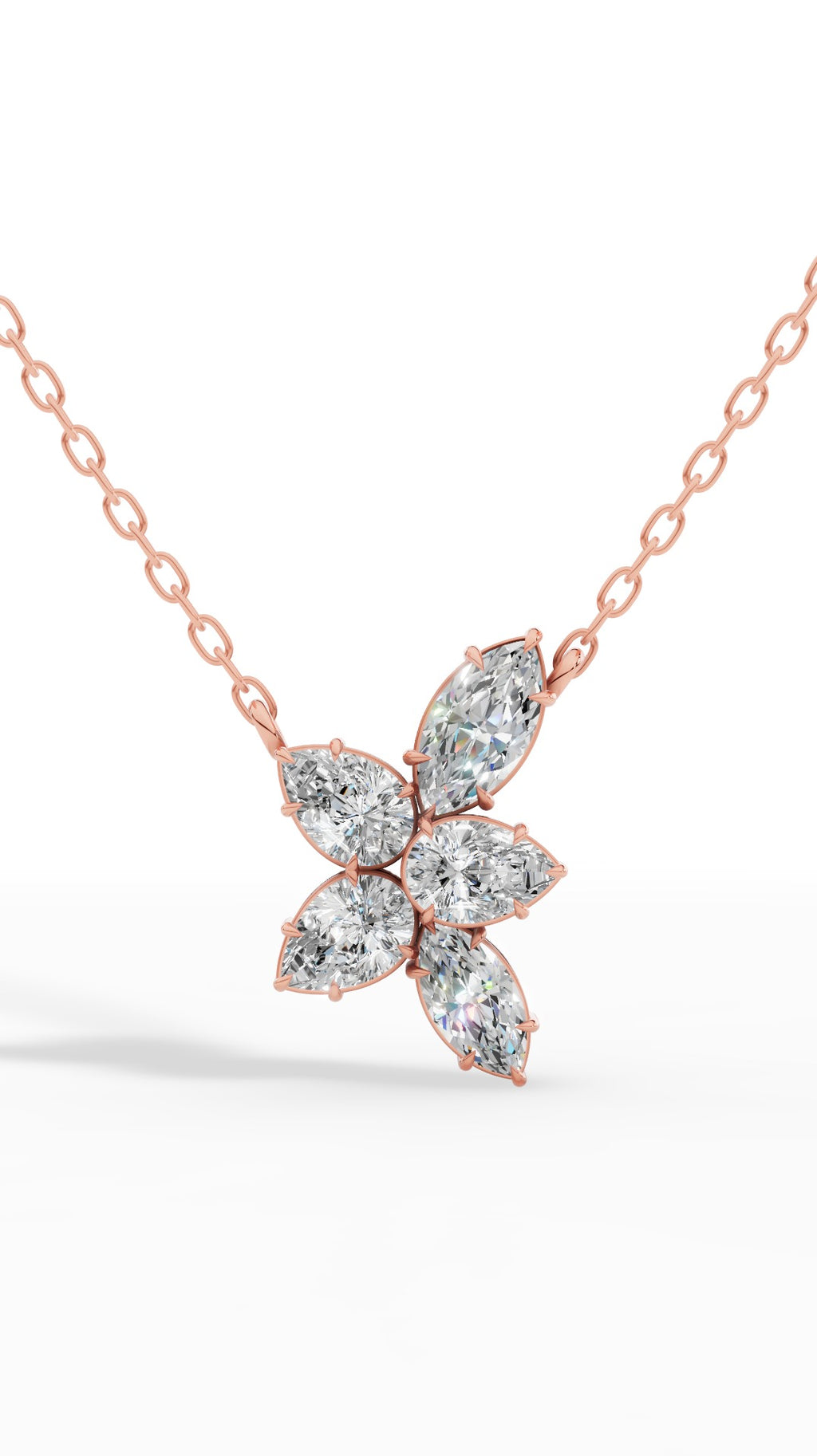 Floral Pear And Marquise Cut Necklace With Chain 14K Rose Gold 1.7 CTW
