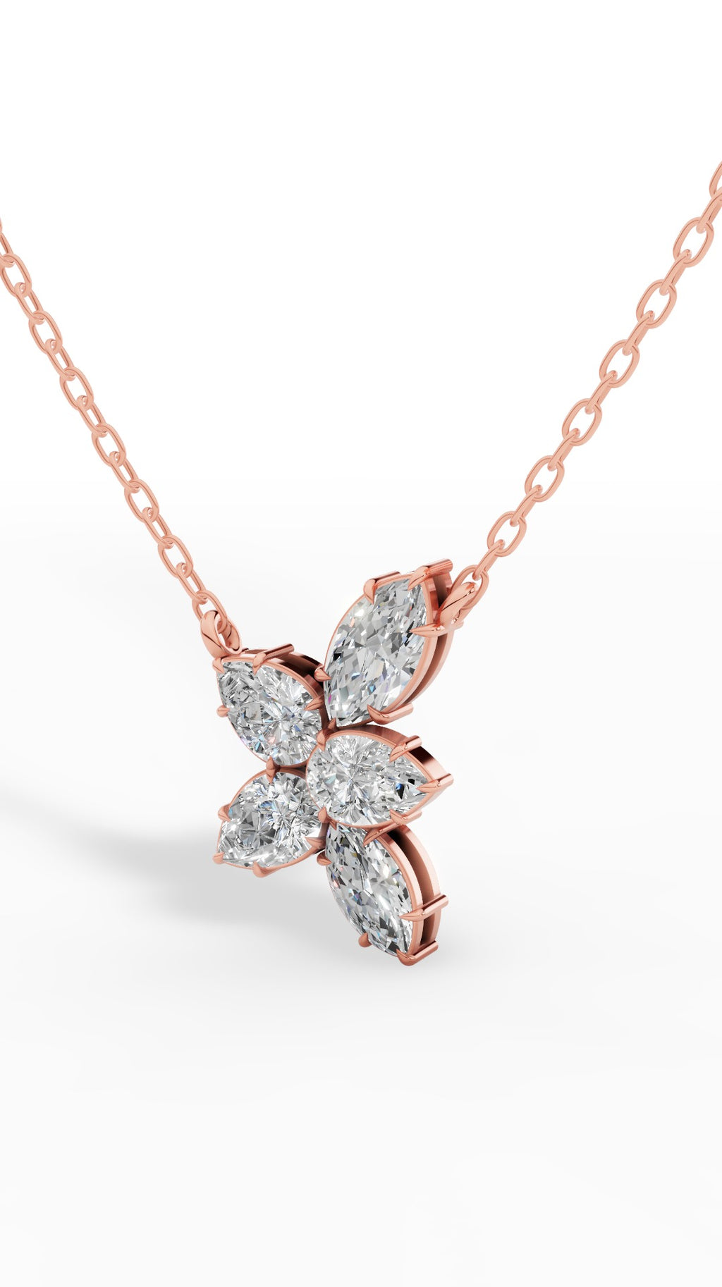 Floral Pear And Marquise Cut Necklace With Chain 18K Rose Gold 1.7 CTW