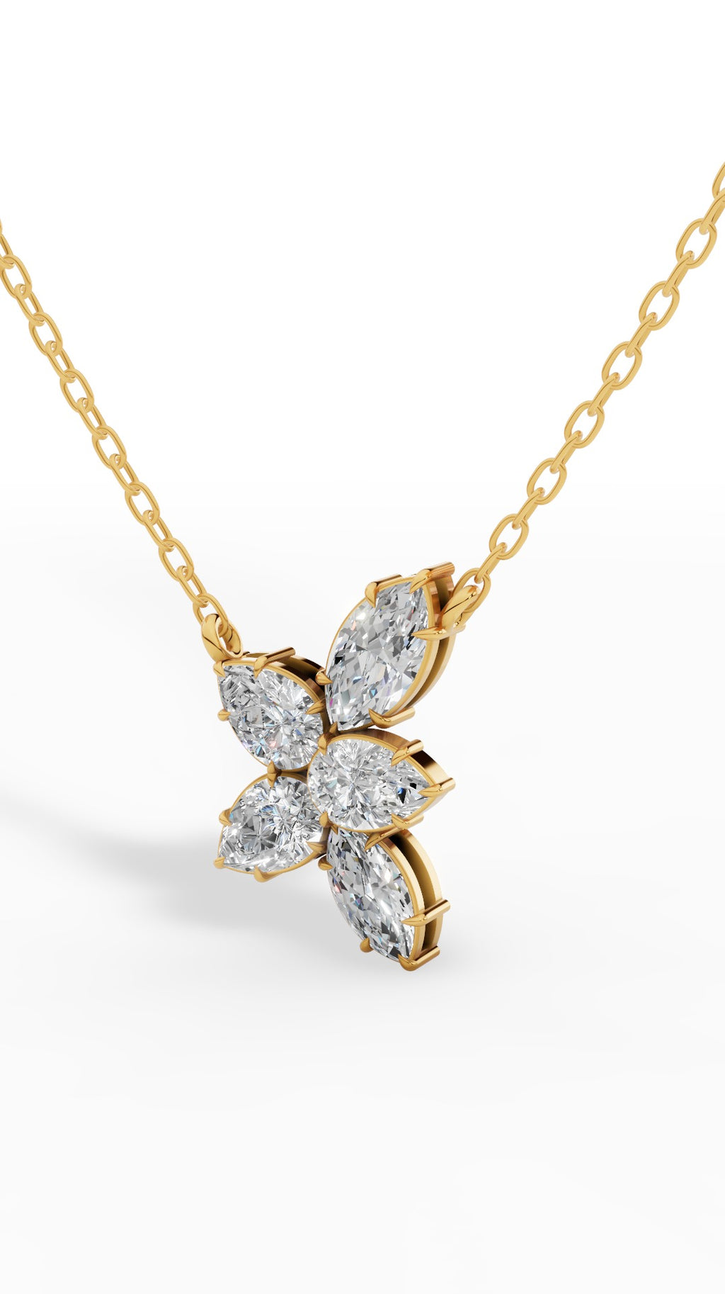 Floral Pear And Marquise Cut Necklace With Chain 18K Yellow Gold 1.7 CTW