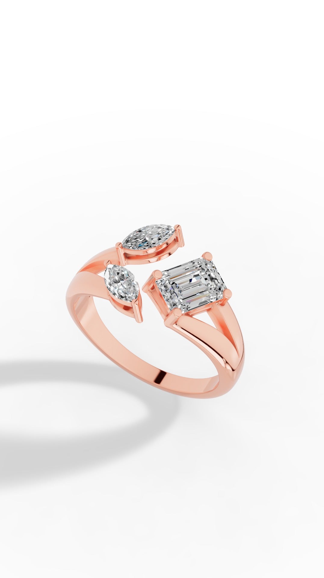 Floral Ring Showcasing Perfect Emerald & Marquise Cut 10K Rose Gold 1.3 CTW