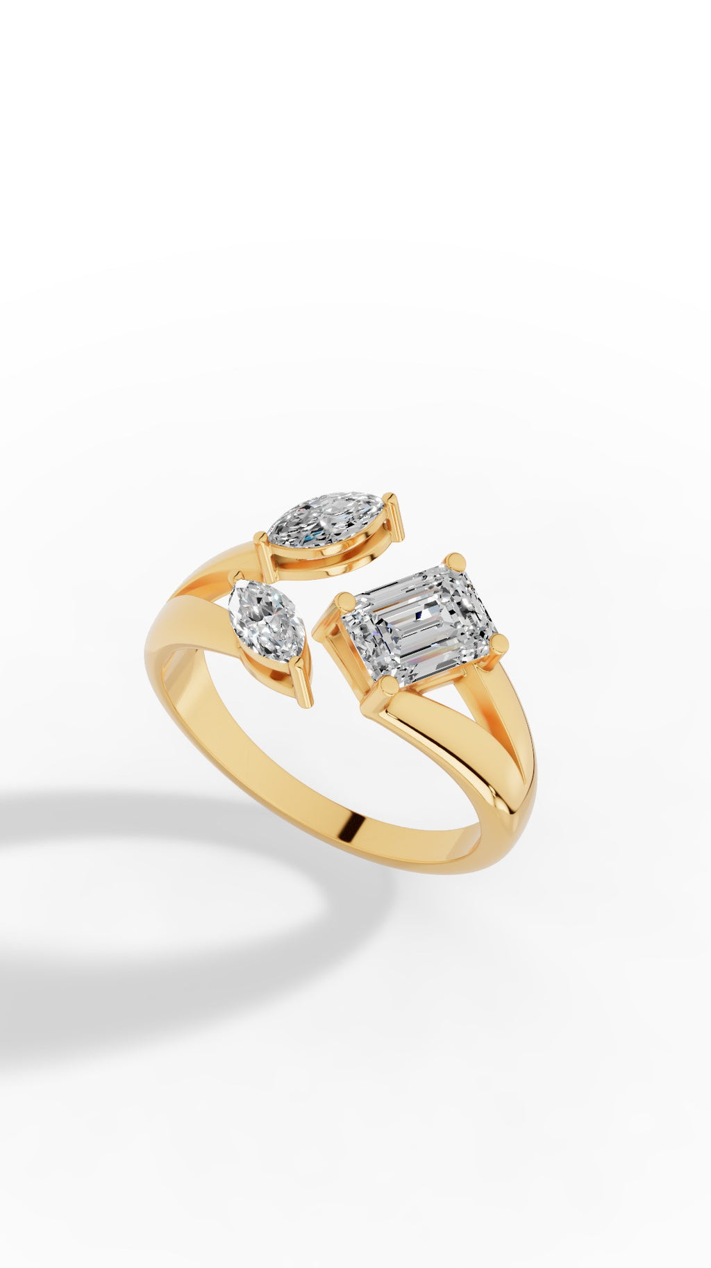 Floral Ring Showcasing Perfect Emerald & Marquise Cut 10K Yellow Gold 1.3 CTW