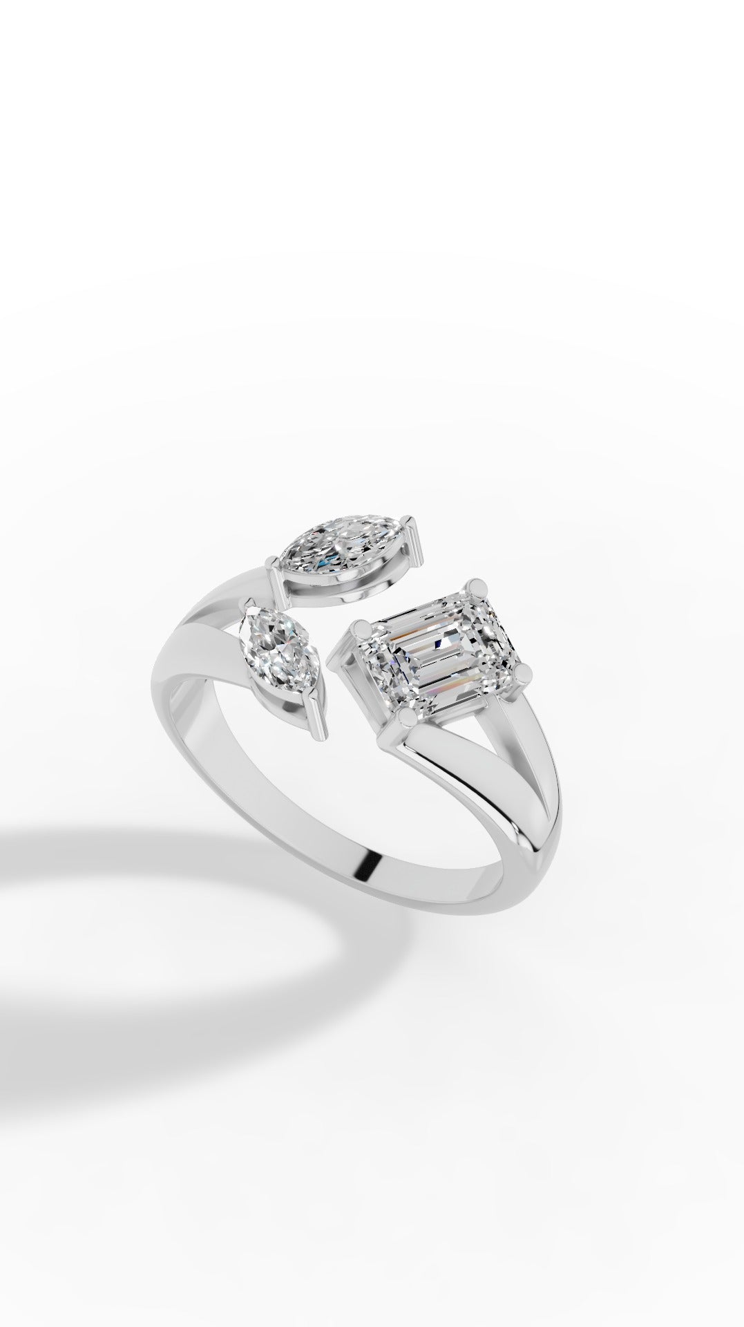 Floral Ring Showcasing Perfect Emerald & Marquise Cut 14K White Gold 1.3 CTW