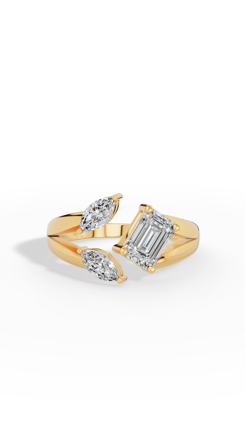 Floral Ring Showcasing Perfect Emerald & Marquise Cut 14K Yellow Gold 1.3 CTW