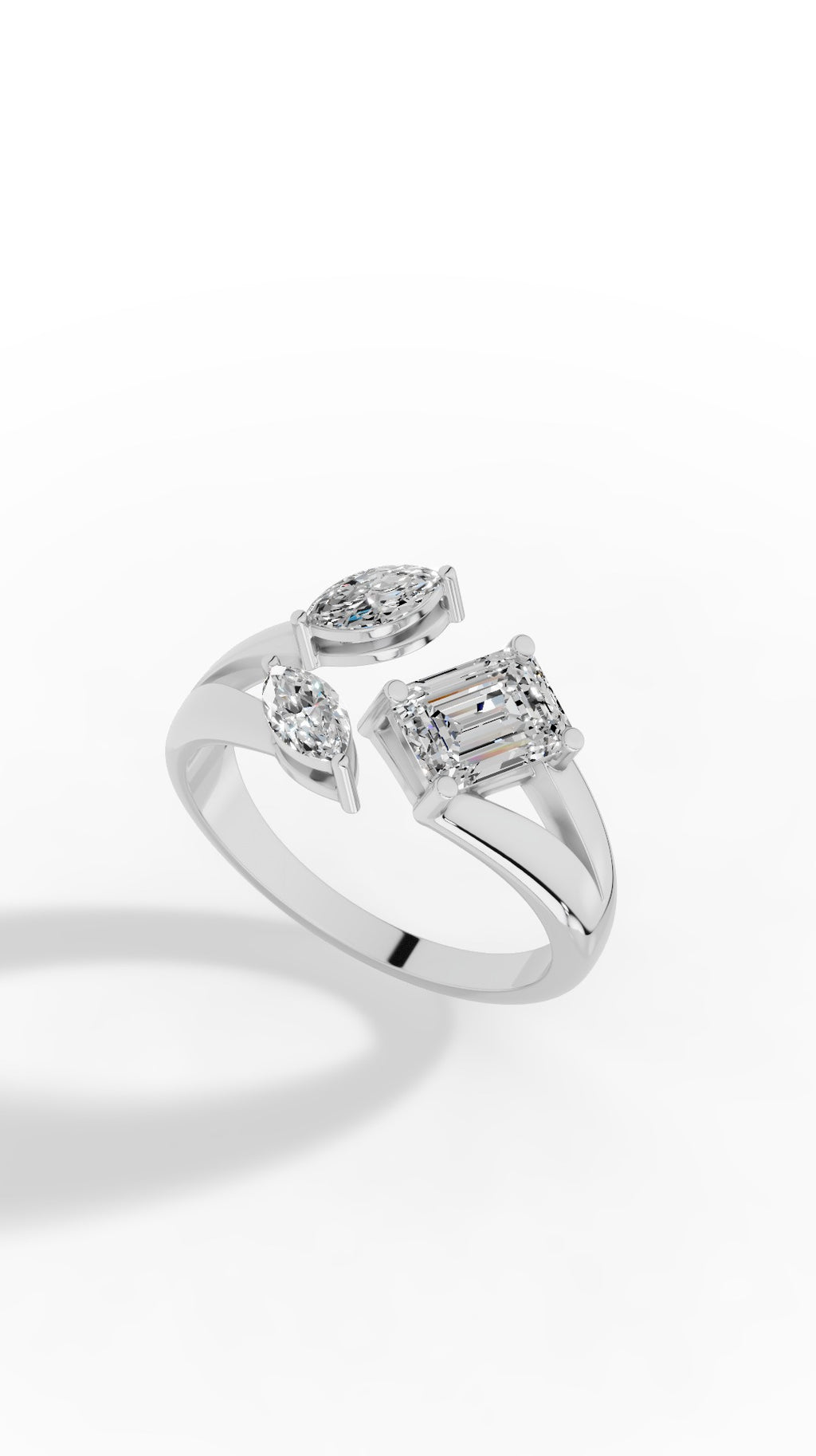 Floral Ring Showcasing Perfect Emerald & Marquise Cut 18K White Gold 1.3 CTW