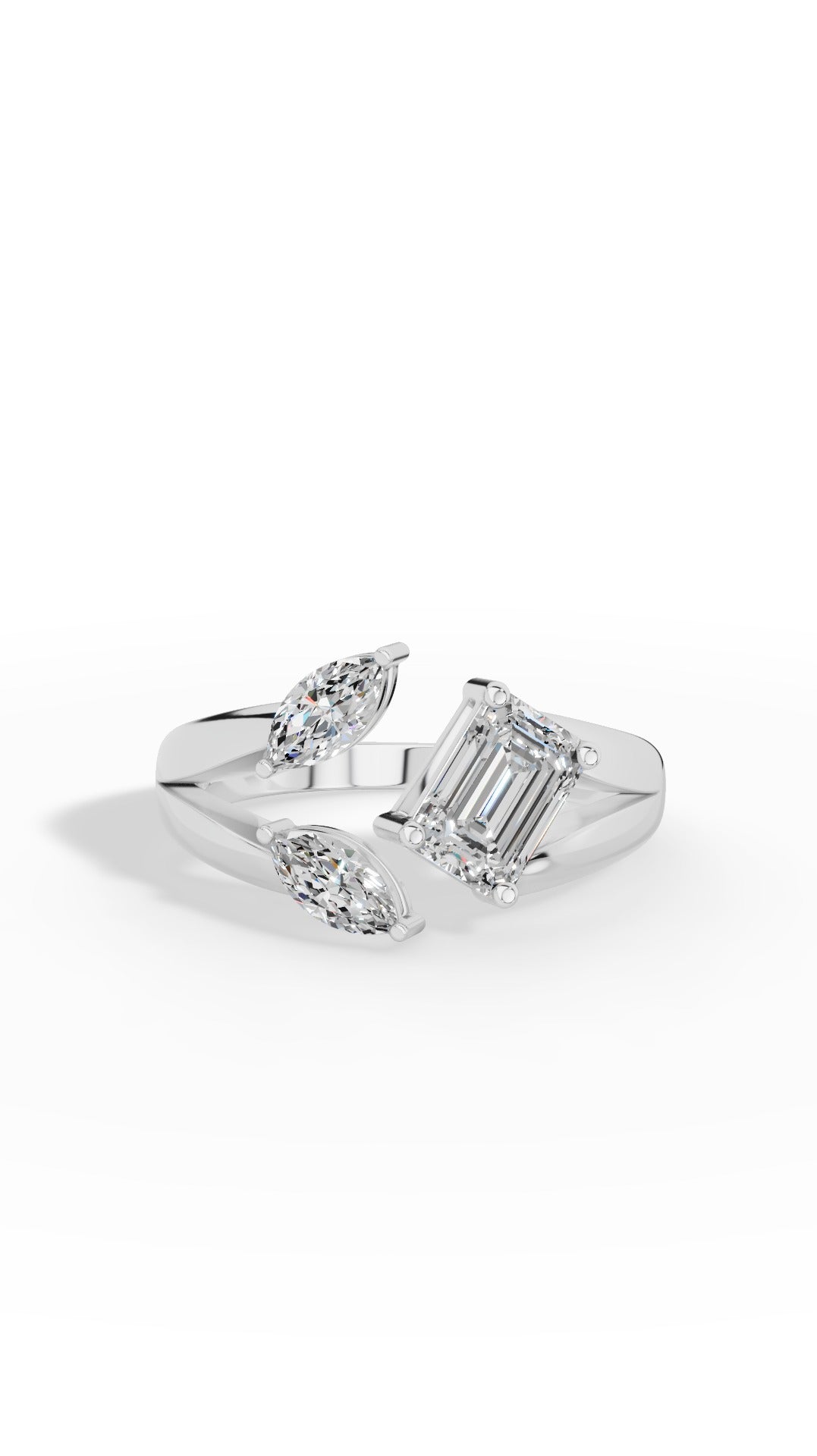 Floral Ring Showcasing Perfect Emerald & Marquise Cut 18K White Gold 1.3 CTW