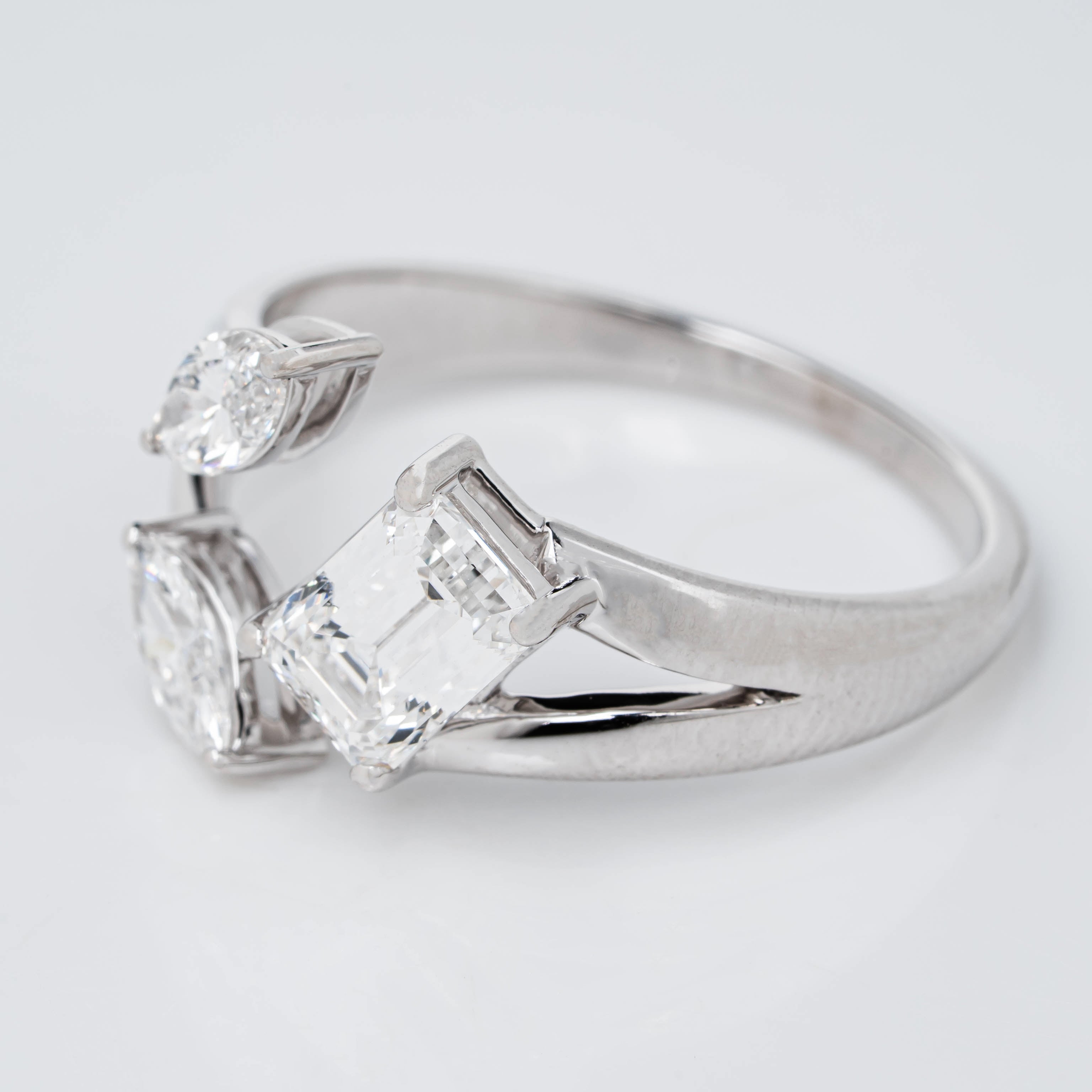 Floral Ring Showcasing Perfect Emerald & Marquise Cut Lab Grown Diamond 18k white gold