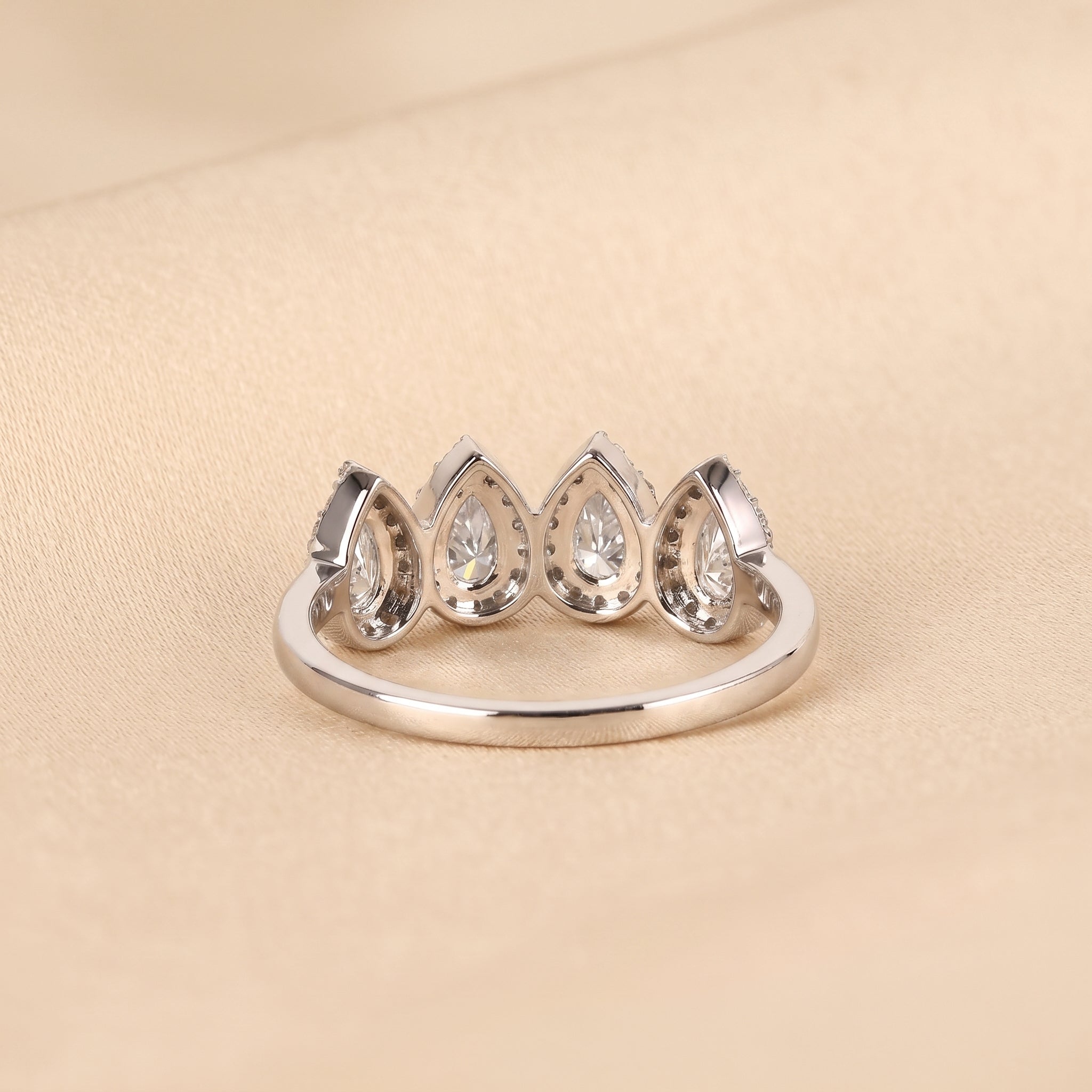 Four Stone Halo Pear Lab Grown Diamond Cluster Ring in 10K White Gold 0.89 CTW