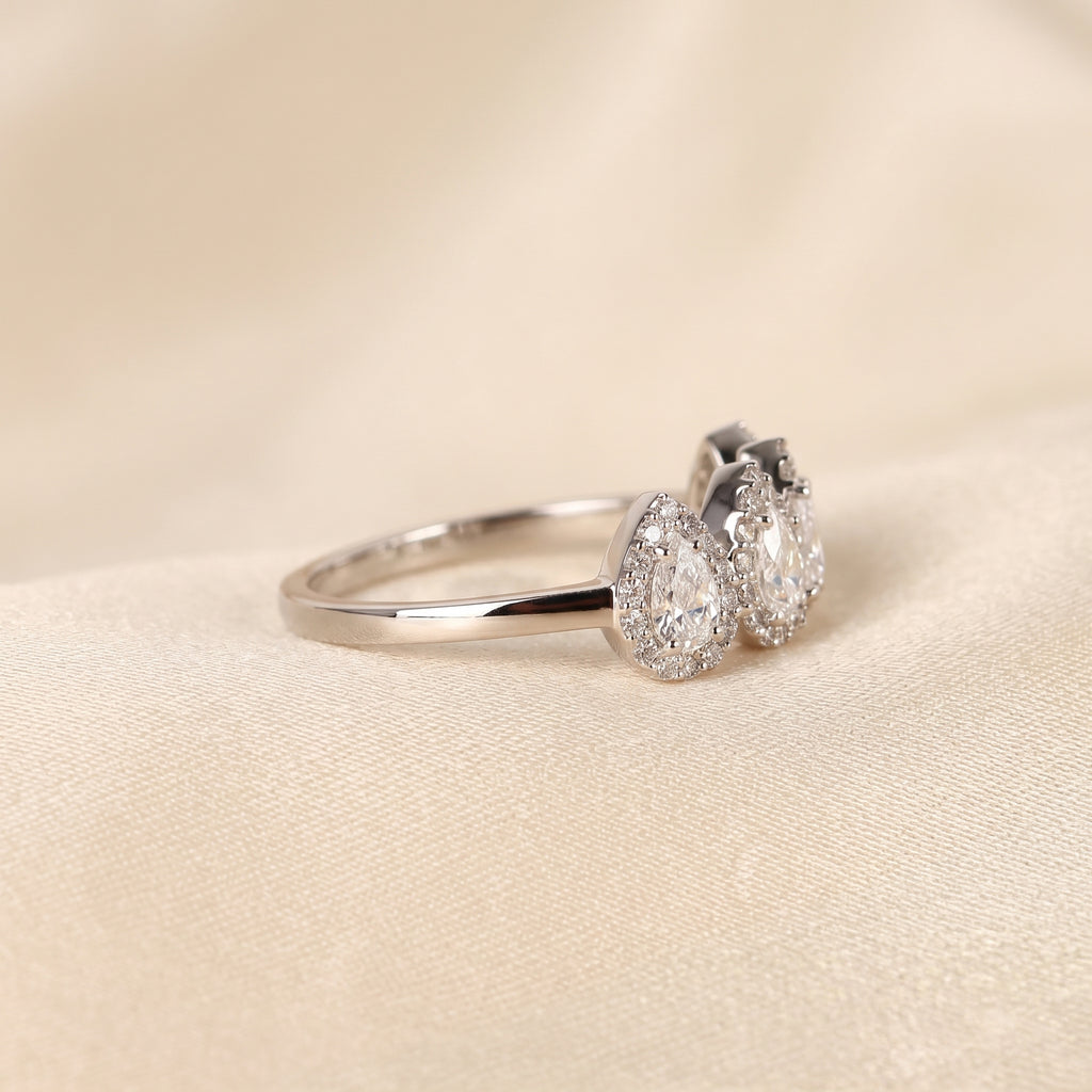 Four Stone Halo Pear Lab Grown Diamond Cluster Ring in 10K White Gold 0.89 CTW