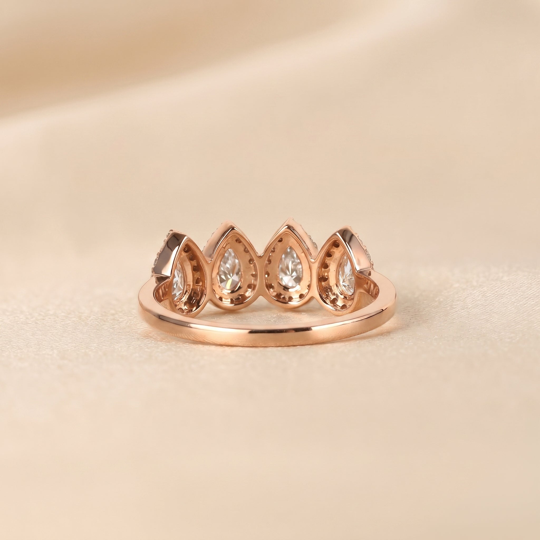 Four Stone Halo Pear Lab Grown Diamond Cluster Ring in 14K Rose Gold 0.89 CTW