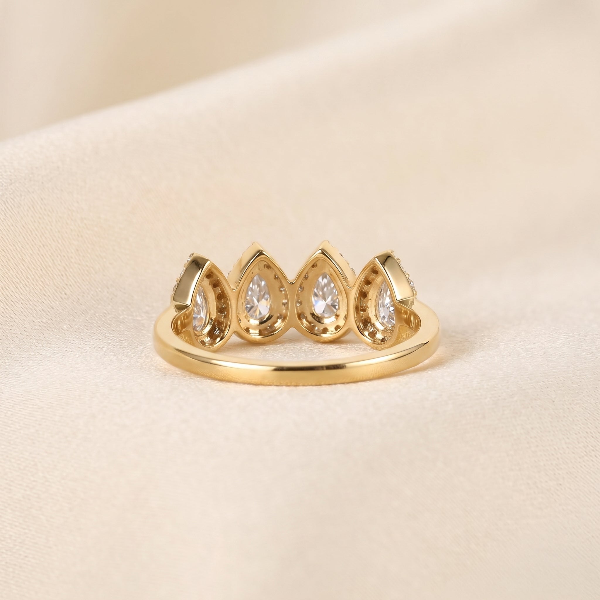Four Stone Halo Pear Lab Grown Diamond Cluster Ring in 18K Yellow Gold 0.89 CTW