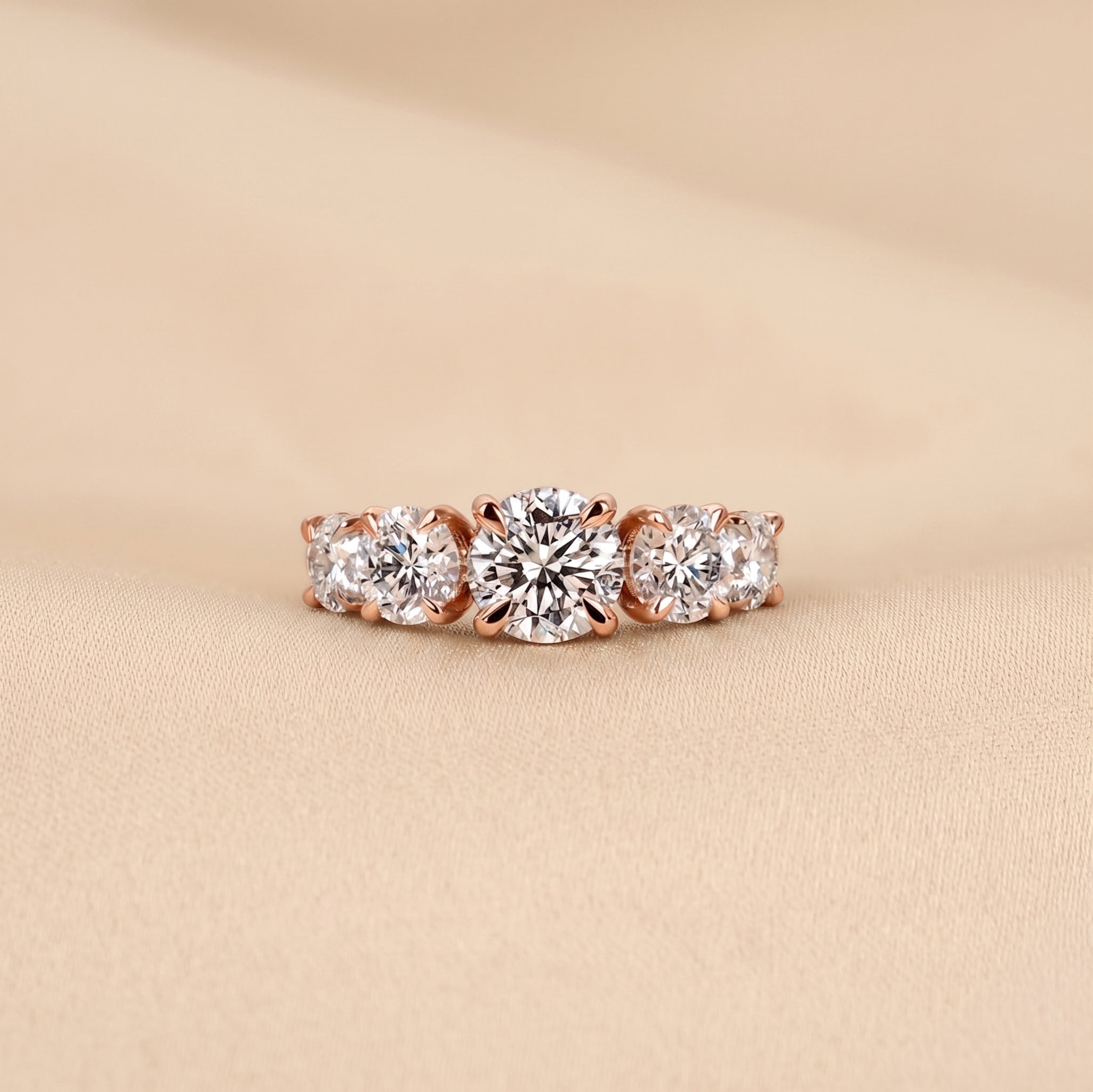 Graduated Lab Grown Diamond Five Stone Ring in 18K Rose Gold 2.69 CTW