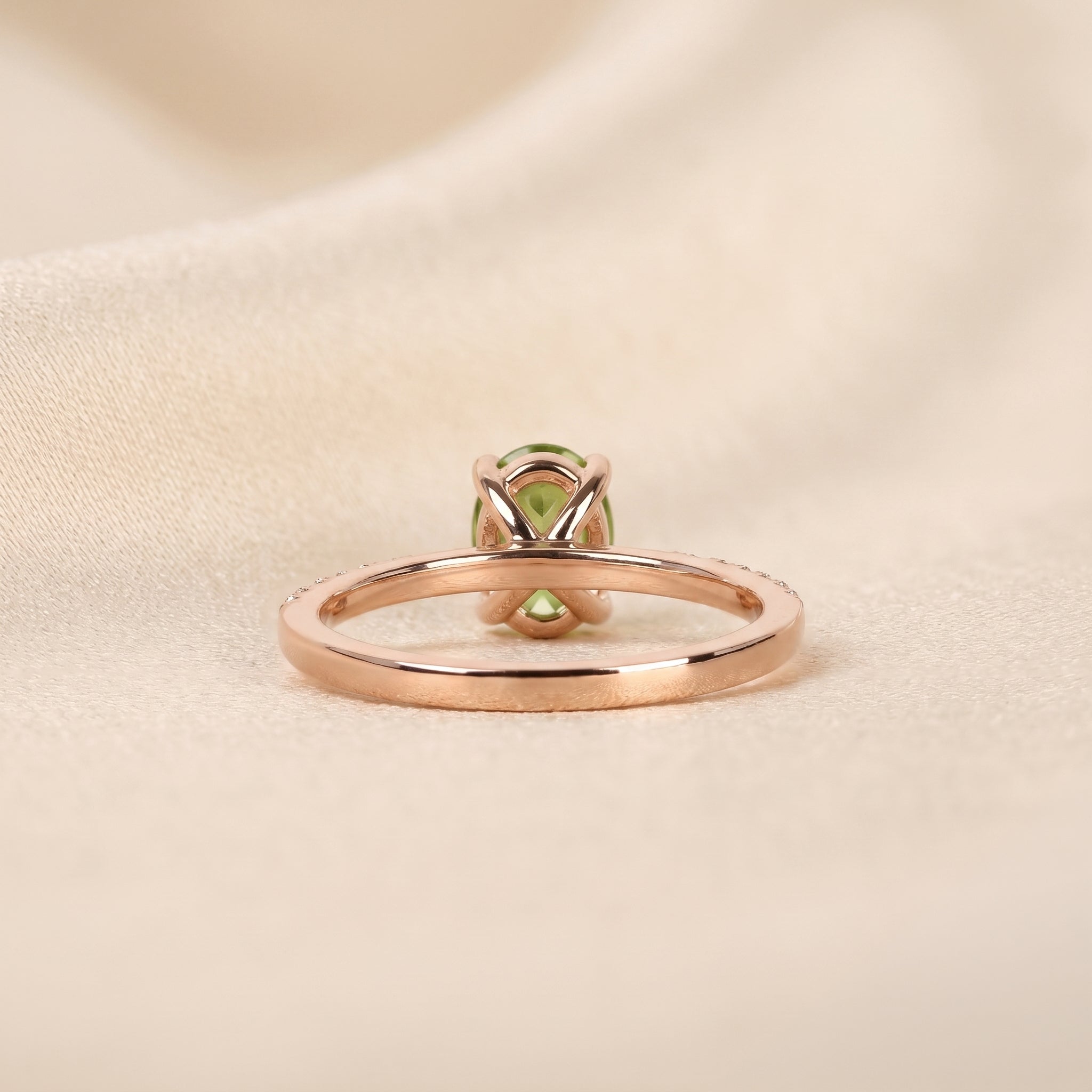 Green Oval Lab Grown Diamond Semi Eternity Ring in 10K Rose Gold 1.78 CTW