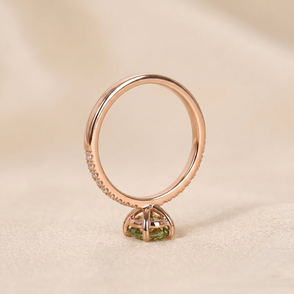 Green Oval Lab Grown Diamond Semi Eternity Ring in 10K Rose Gold 1.78 CTW