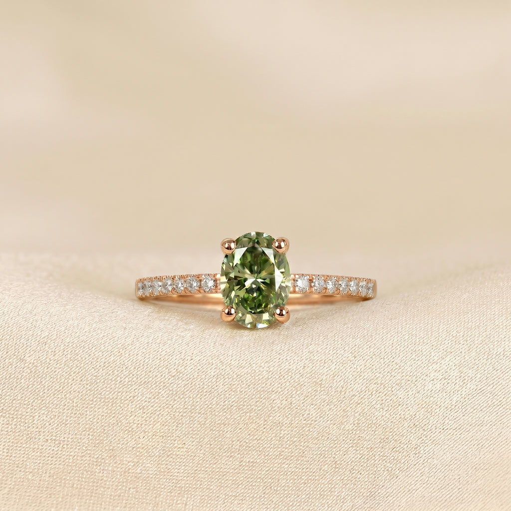Green Oval Lab Grown Diamond Semi Eternity Ring in 10K Rose Gold 1.78 CTW