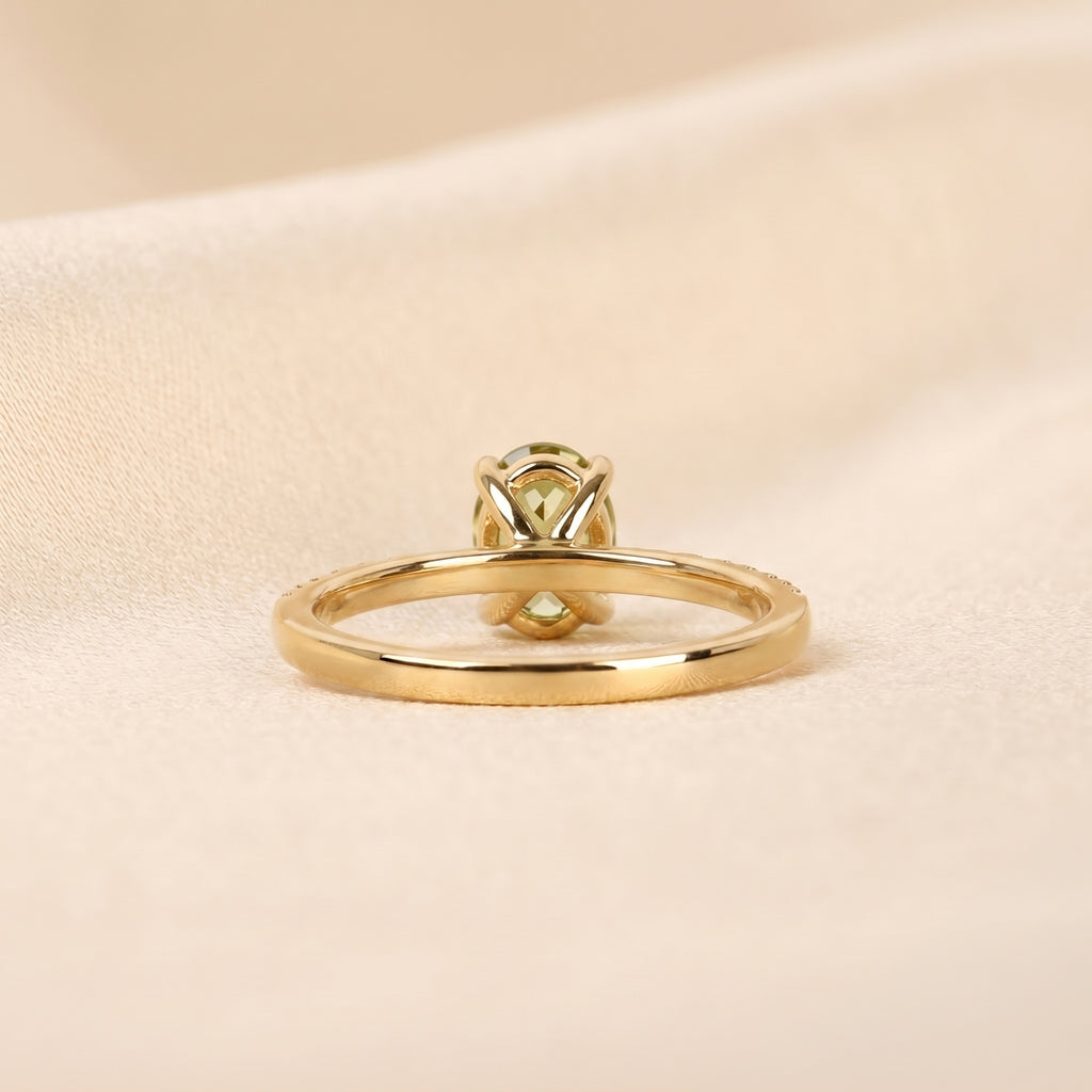 Green Oval Lab Grown Diamond Semi Eternity Ring in 10K Yellow Gold 1.78 CTW