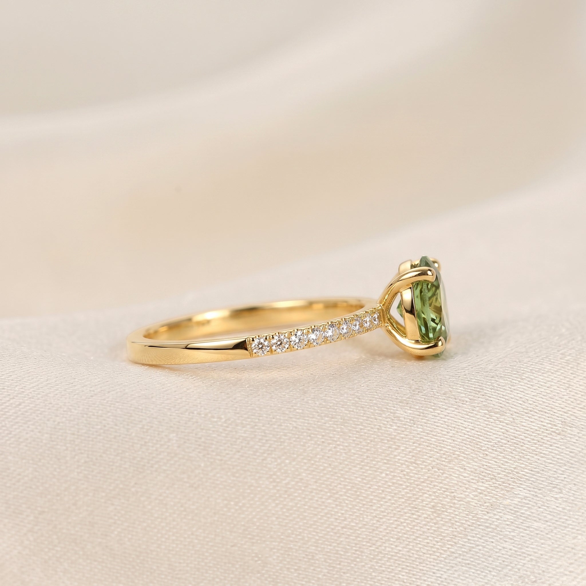 Green Oval Lab Grown Diamond Semi Eternity Ring in 10K Yellow Gold 1.78 CTW