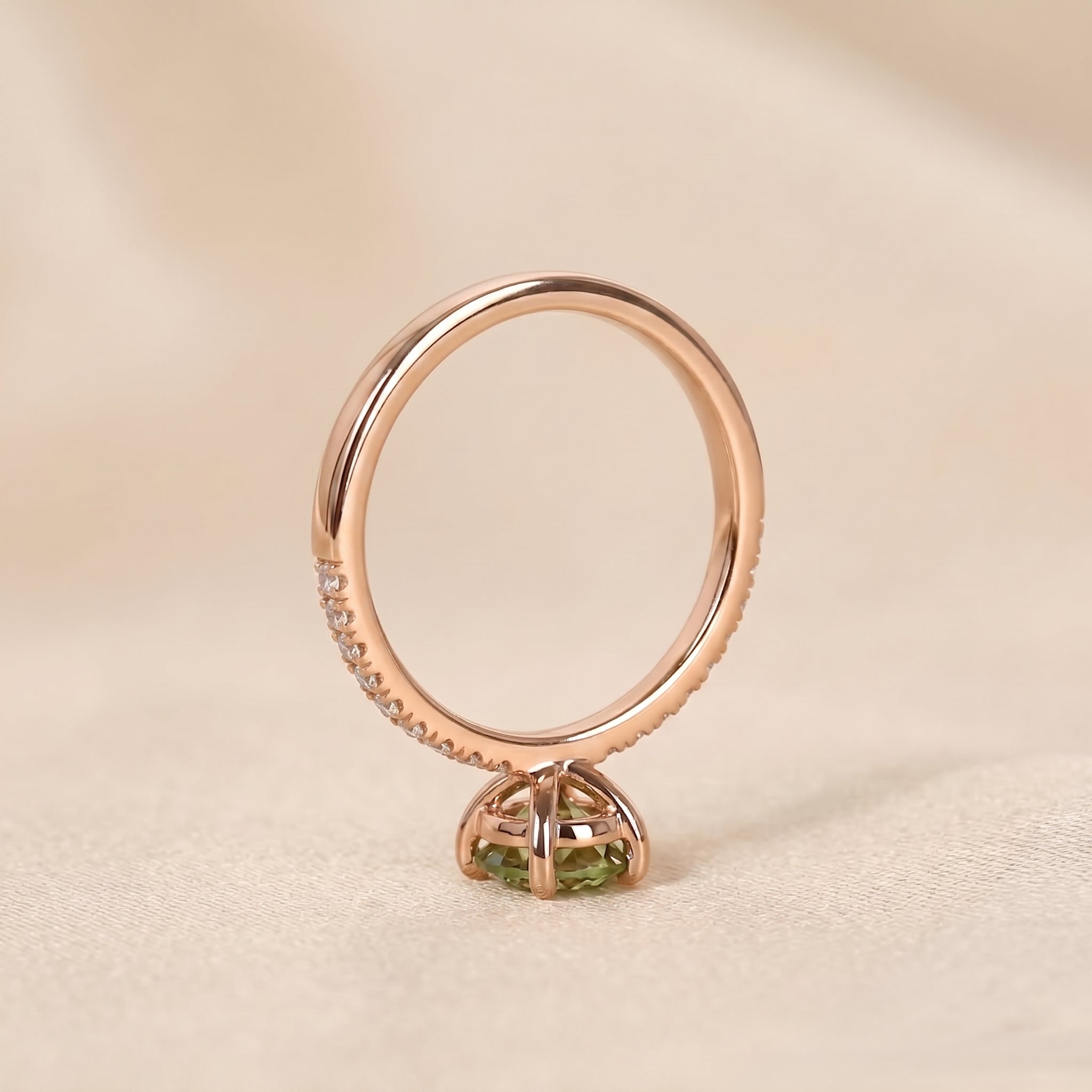 Green Oval Lab Grown Diamond Semi Eternity Ring in 14K Rose Gold 1.78 CTW