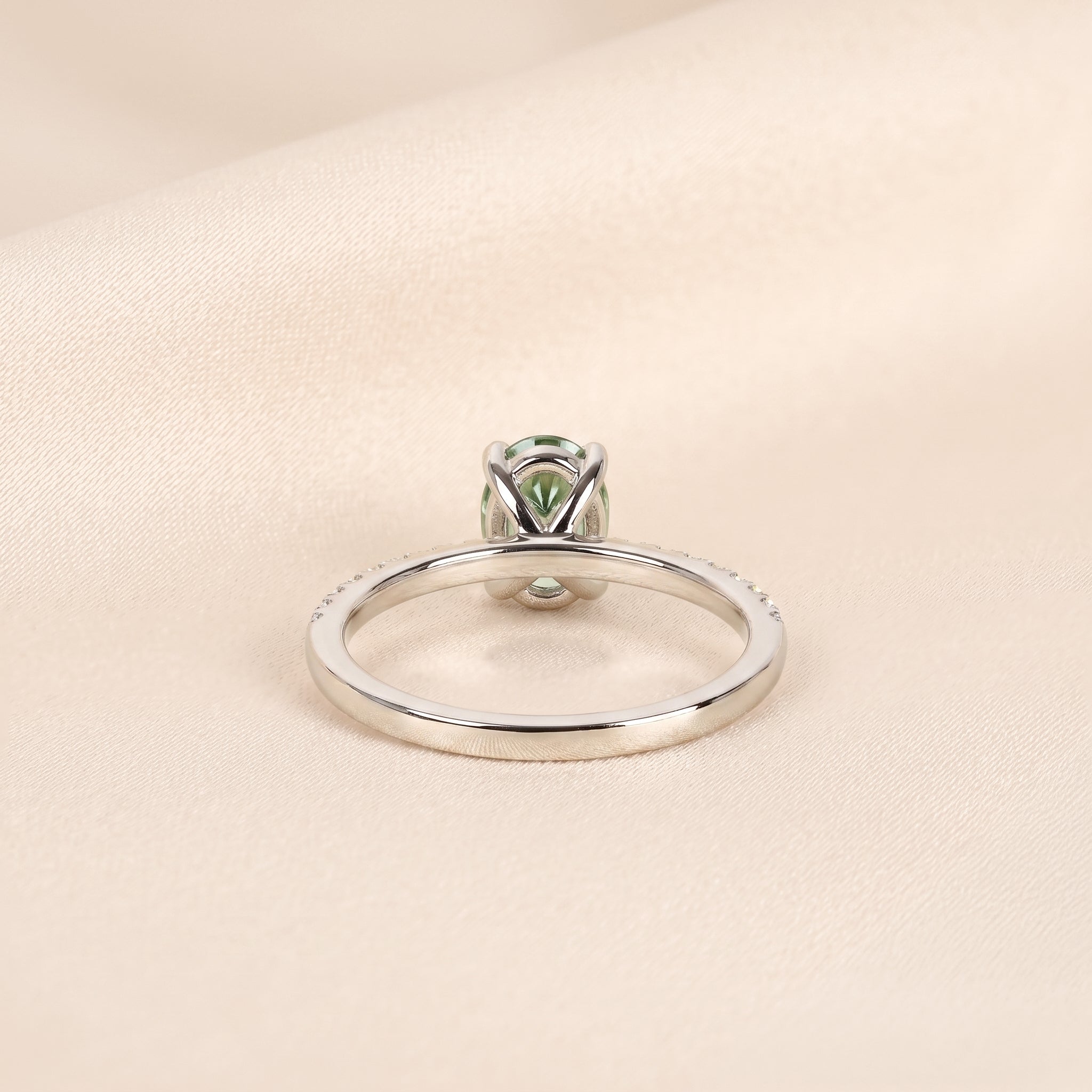 Green Oval Lab Grown Diamond Semi Eternity Ring in 14K White Gold 1.78 CTW