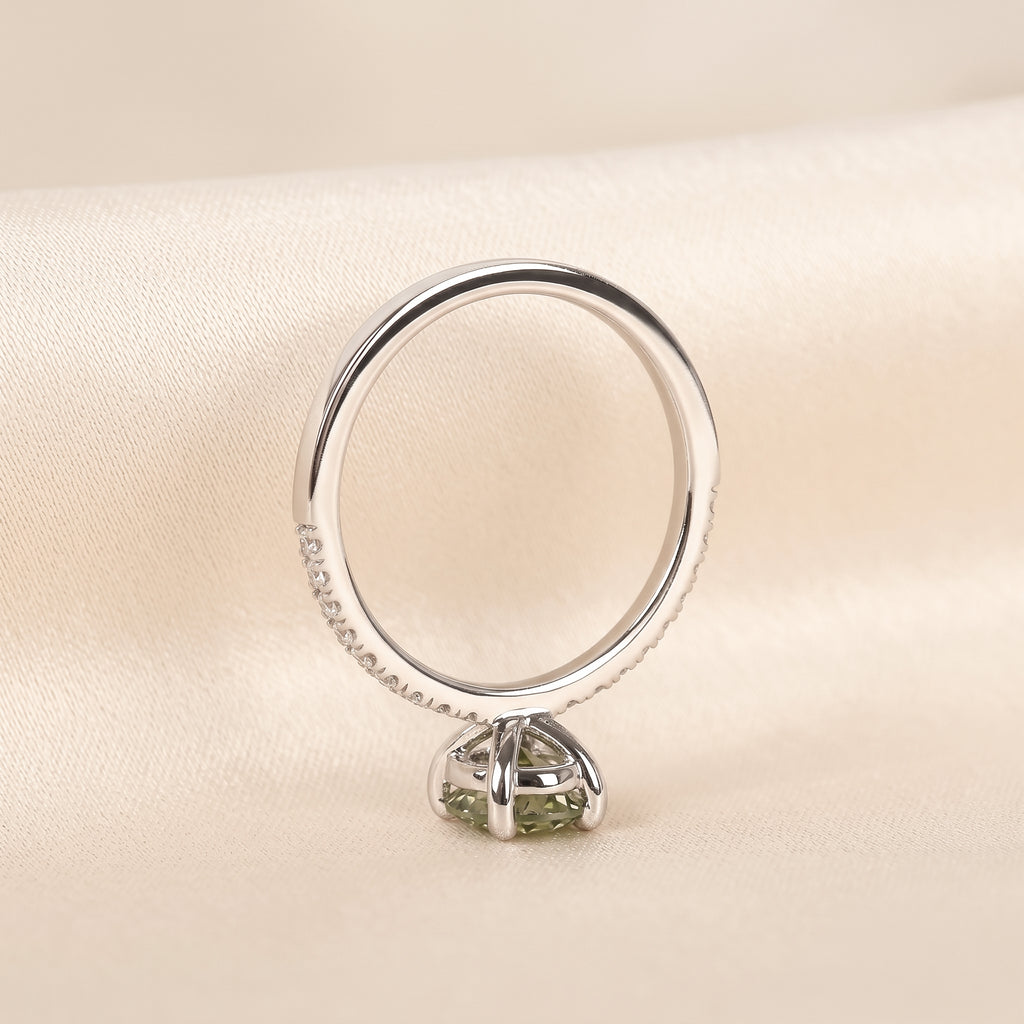 Green Oval Lab Grown Diamond Semi Eternity Ring in 14K White Gold 1.78 CTW