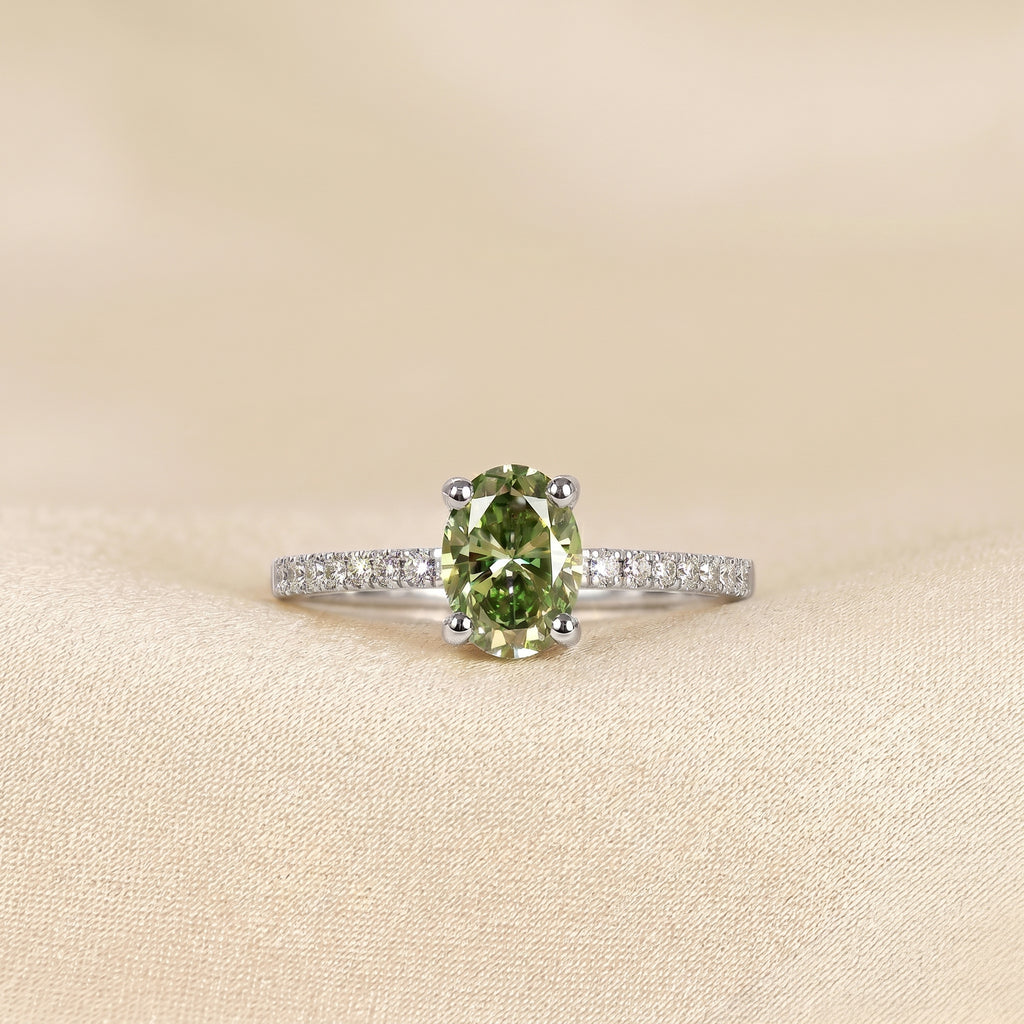 Green Oval Lab Grown Diamond Semi Eternity Ring in 14K White Gold 1.78 CTW