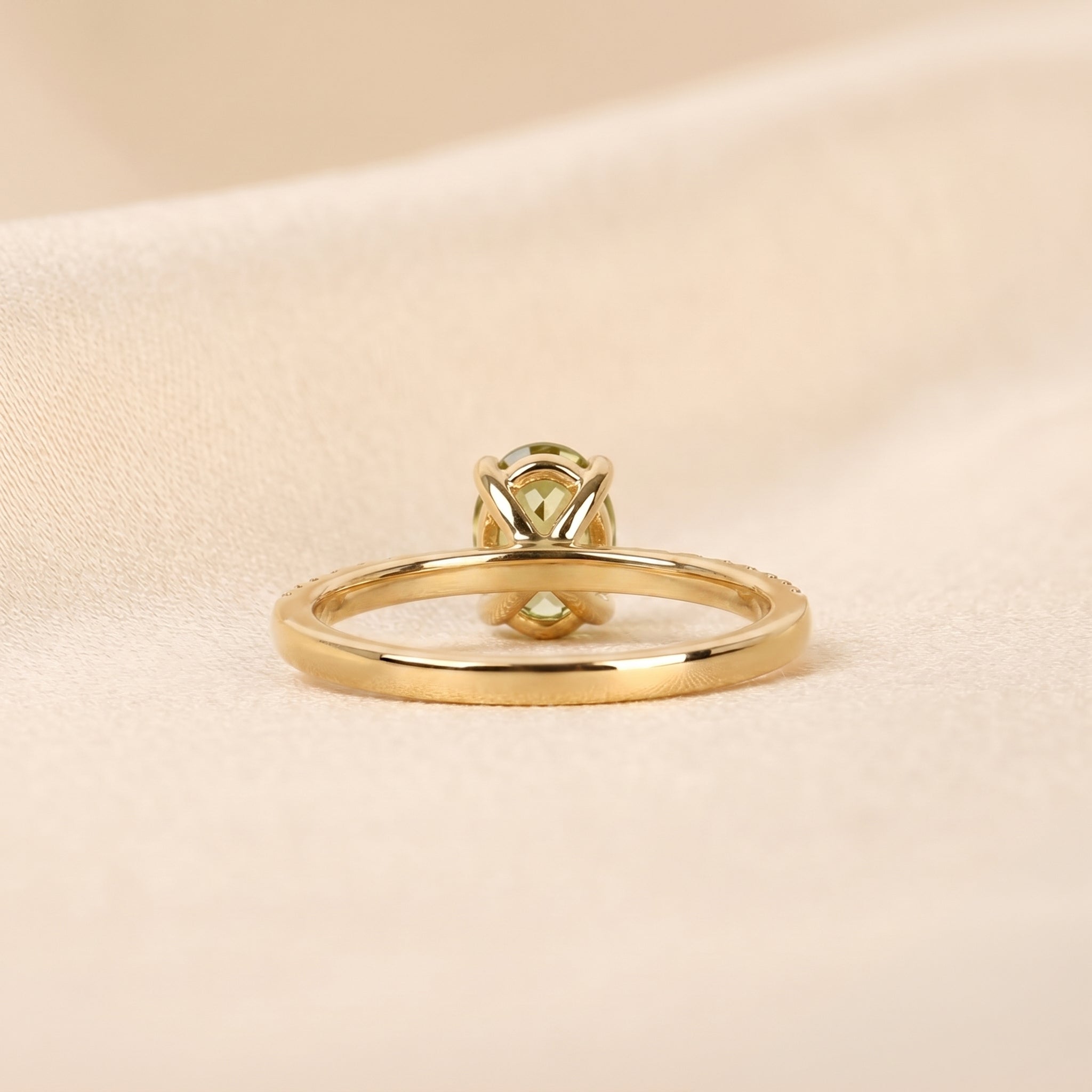 Green Oval Lab Grown Diamond Semi Eternity Ring in 14K Yellow Gold 1.78 CTW