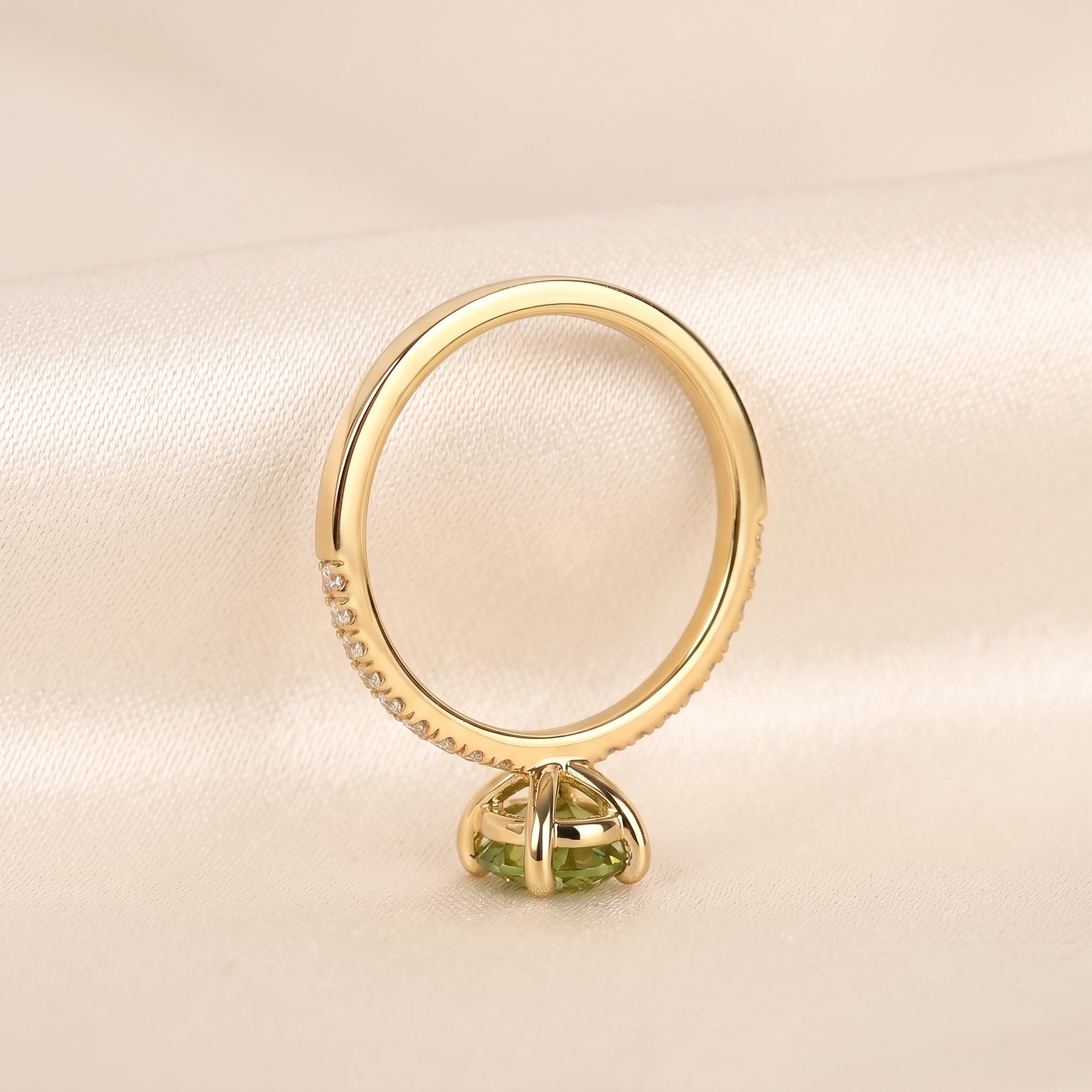 Green Oval Lab Grown Diamond Semi Eternity Ring in 14K Yellow Gold 1.78 CTW