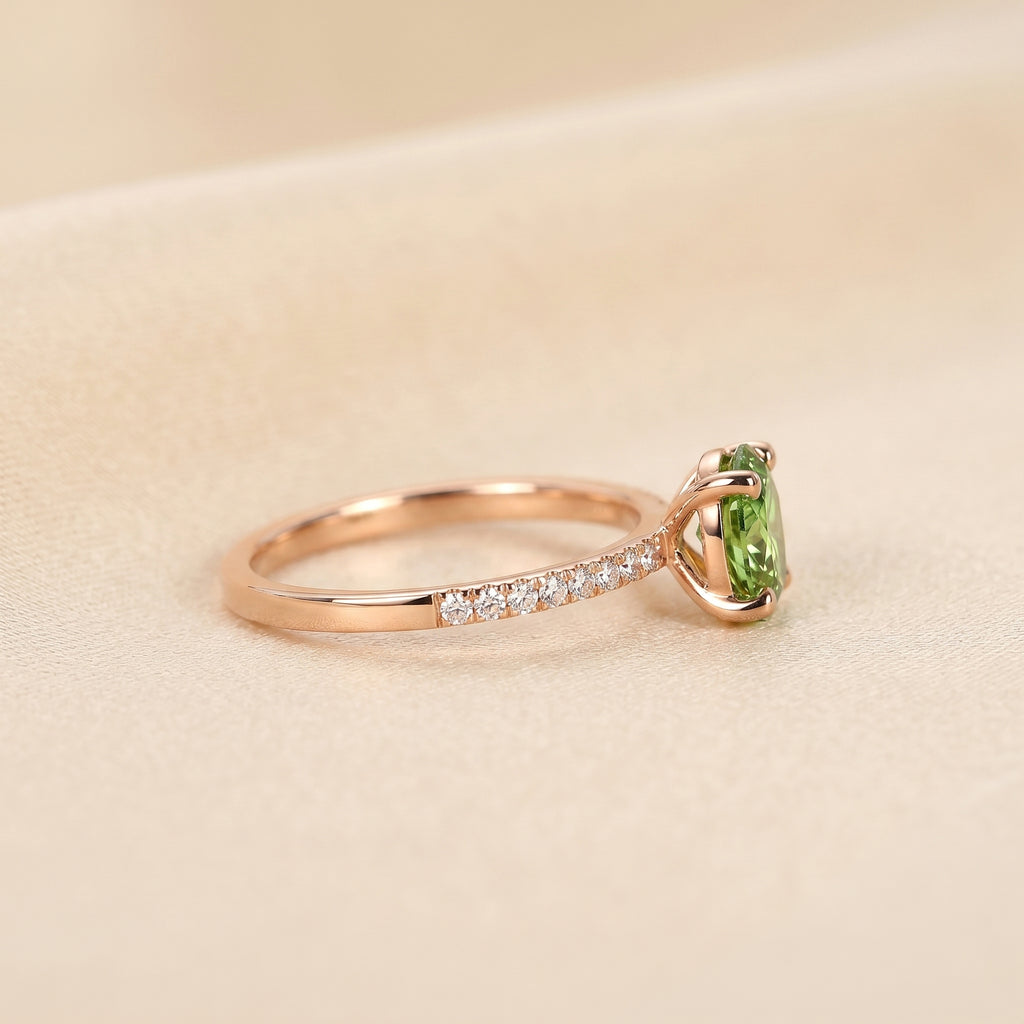 Green Oval Lab Grown Diamond Semi Eternity Ring in 18K Rose Gold 1.78 CTW