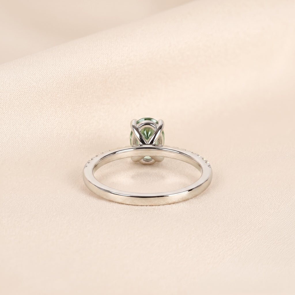 Green Oval Lab Grown Diamond Semi Eternity Ring in 18K White Gold 1.78 CTW