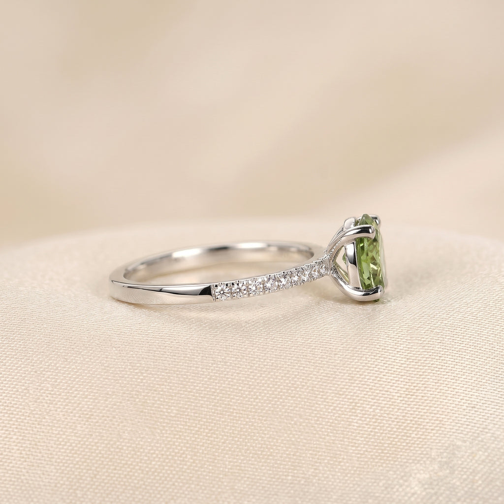 Green Oval Lab Grown Diamond Semi Eternity Ring in 18K White Gold 1.78 CTW