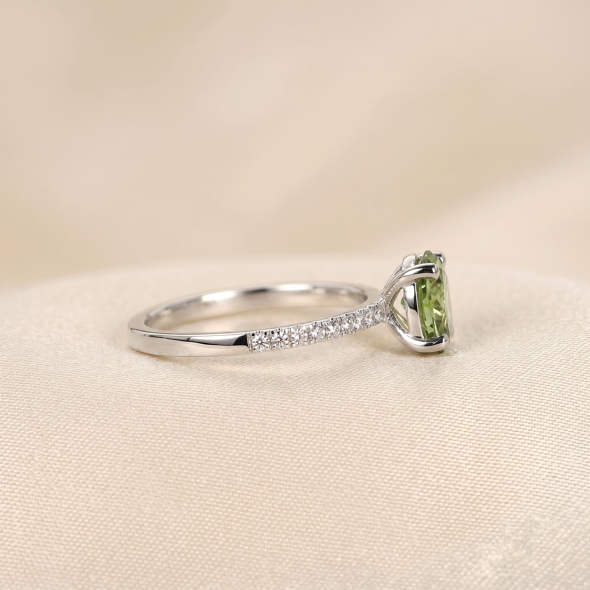 Green Oval Lab Grown Diamond Semi Eternity Ring in 18K White Gold 1.78 CTW