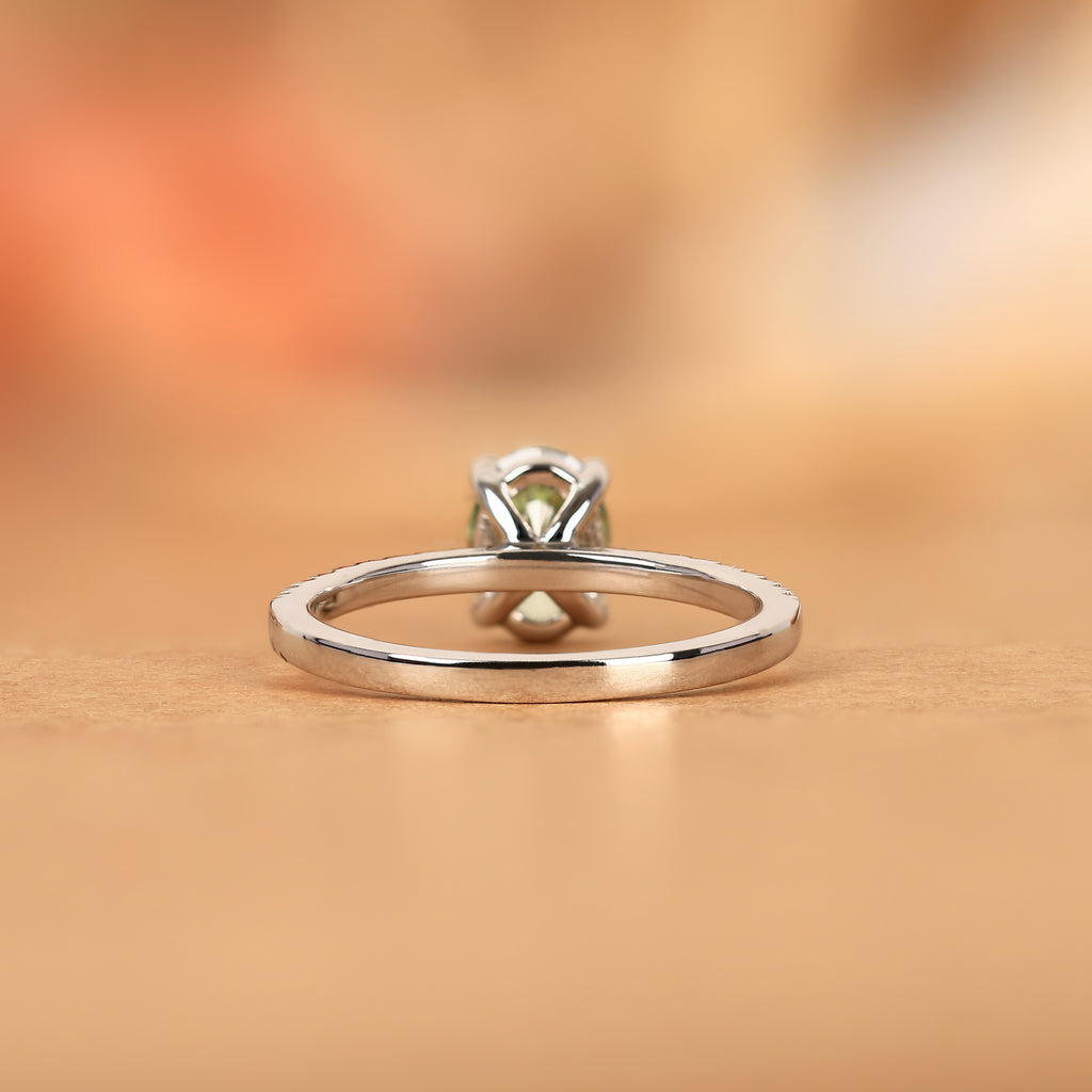 Green Oval Moissanite Semi Eternity Ring in 925 Sterling Silver 1.788 CTW