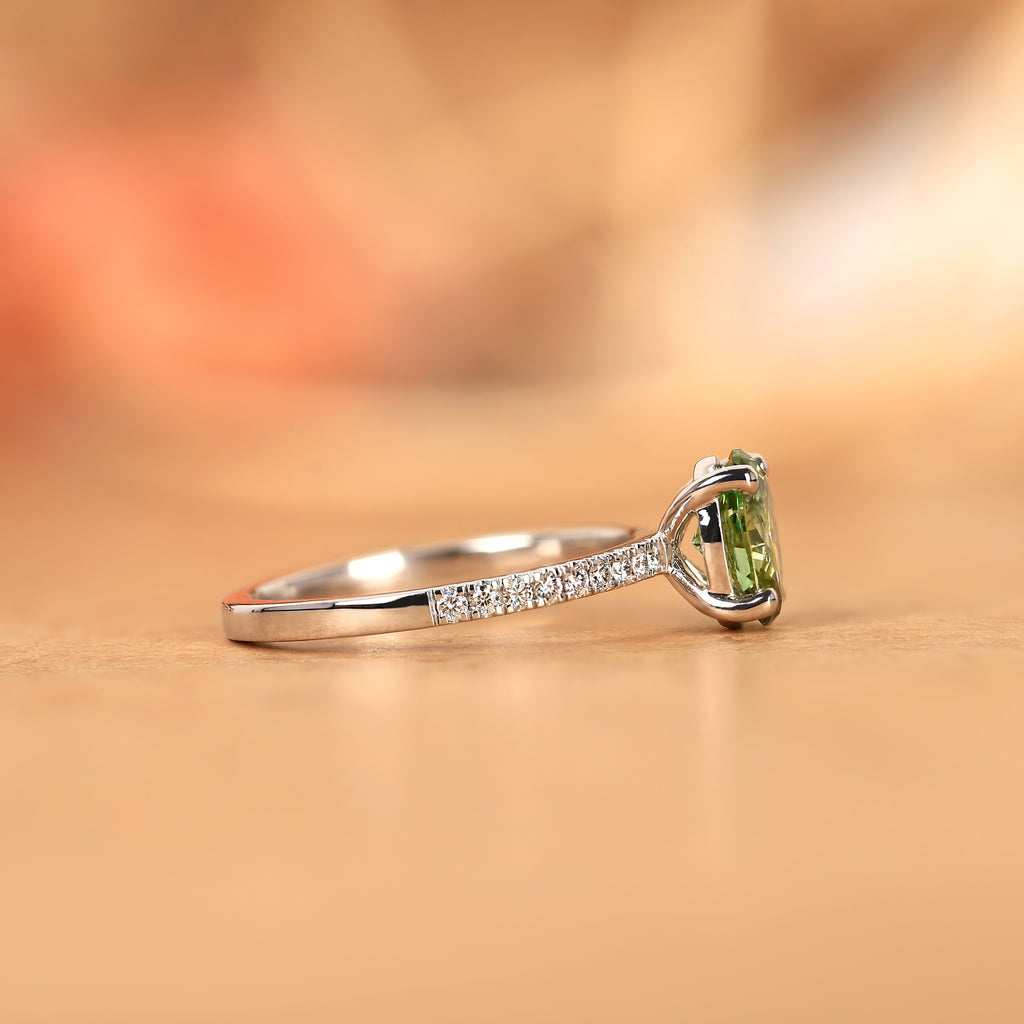 Green Oval Moissanite Semi Eternity Ring in 925 Sterling Silver 1.788 CTW