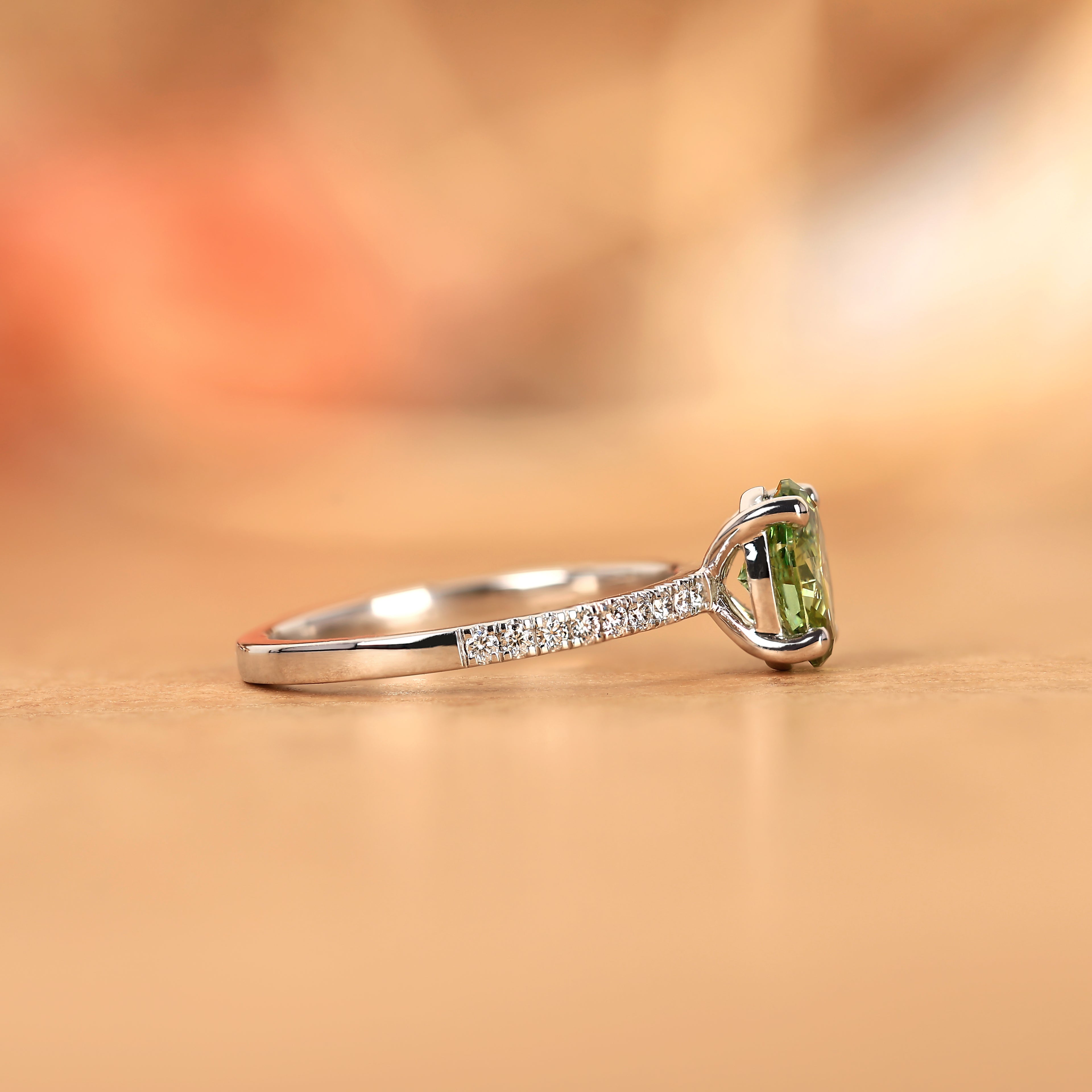 Green Oval Moissanite Semi Eternity Ring in 925 Sterling Silver 1.788 CTW