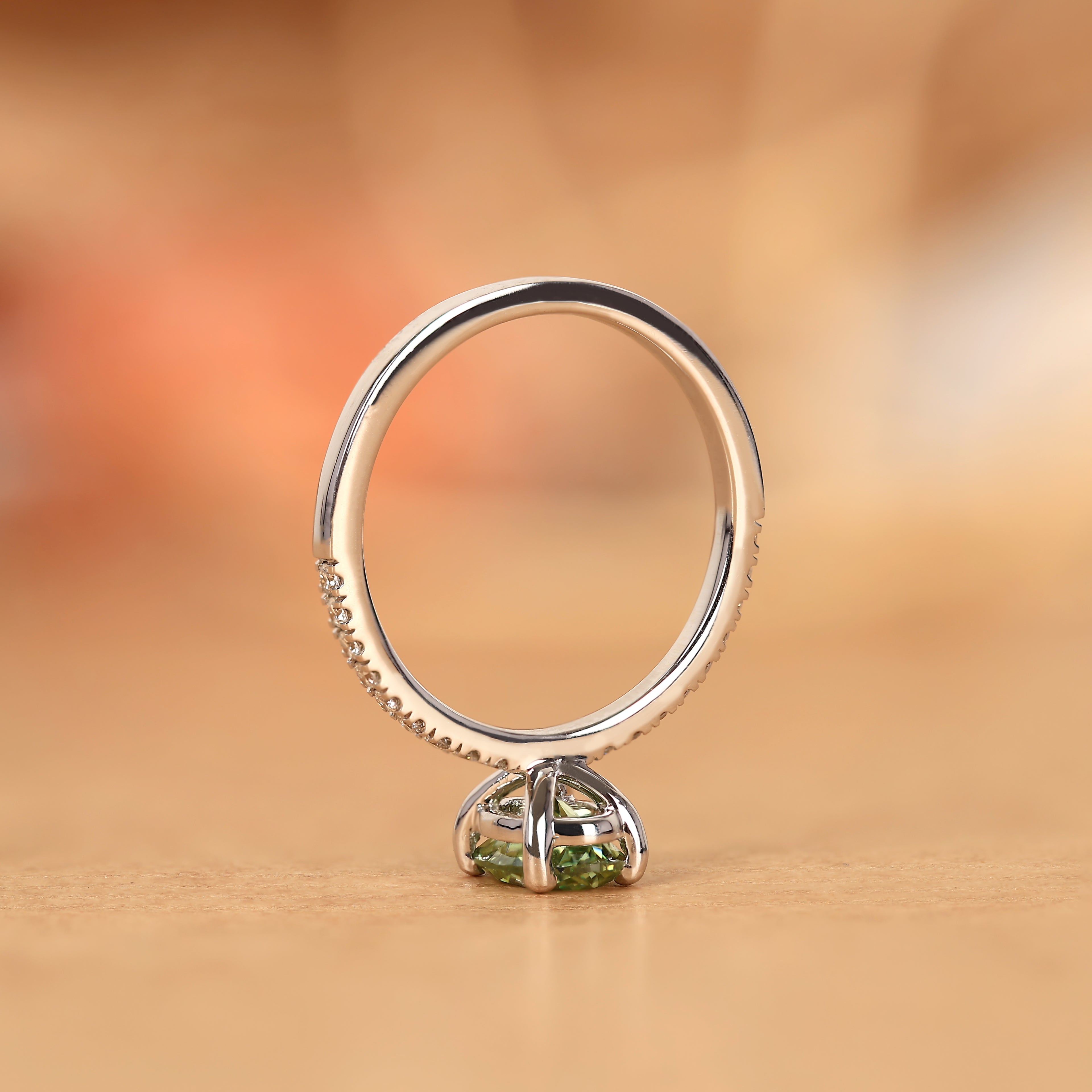 Green Oval Moissanite Semi Eternity Ring in 925 Sterling Silver 1.788 CTW