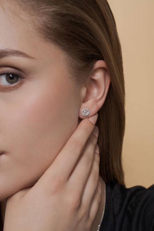 Halo Cushion Lab Grown Diamond Stud Earrings in 10K White Gold 1.39 CTW