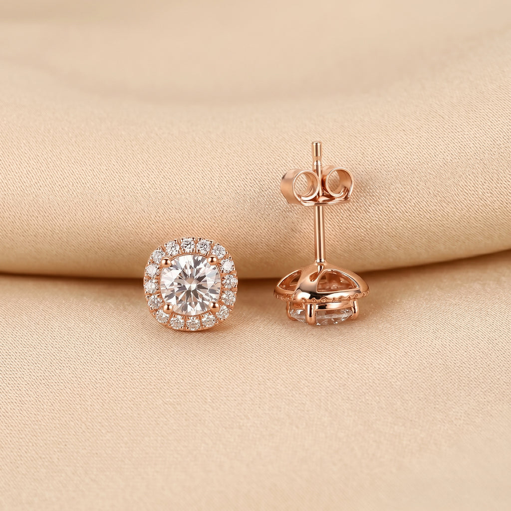 Halo Cushion Lab Grown Diamond Stud Earrings in 10K Rose Gold 1.39 CTW