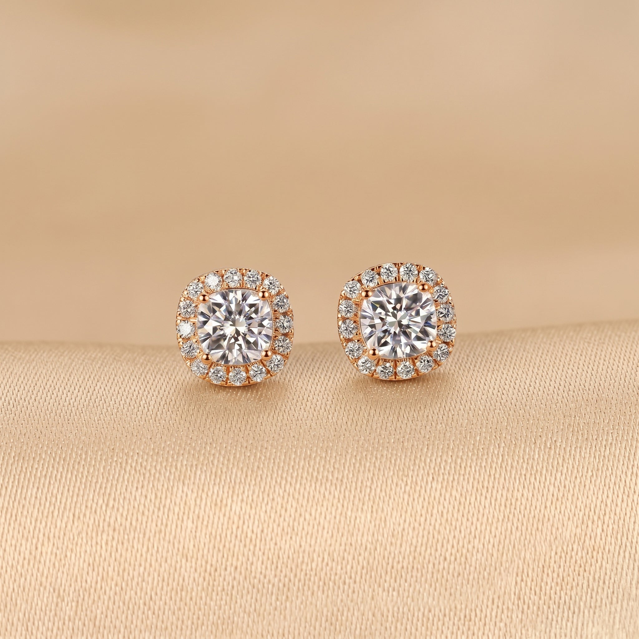 Halo Cushion Lab Grown Diamond Stud Earrings in 10K Rose Gold 1.39 CTW