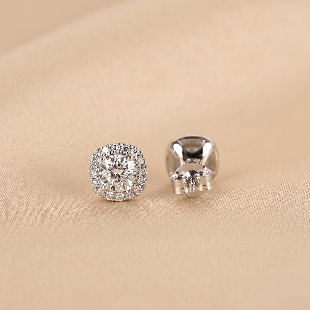 Halo Cushion Lab Grown Diamond Stud Earrings in 10K White Gold 1.39 CTW
