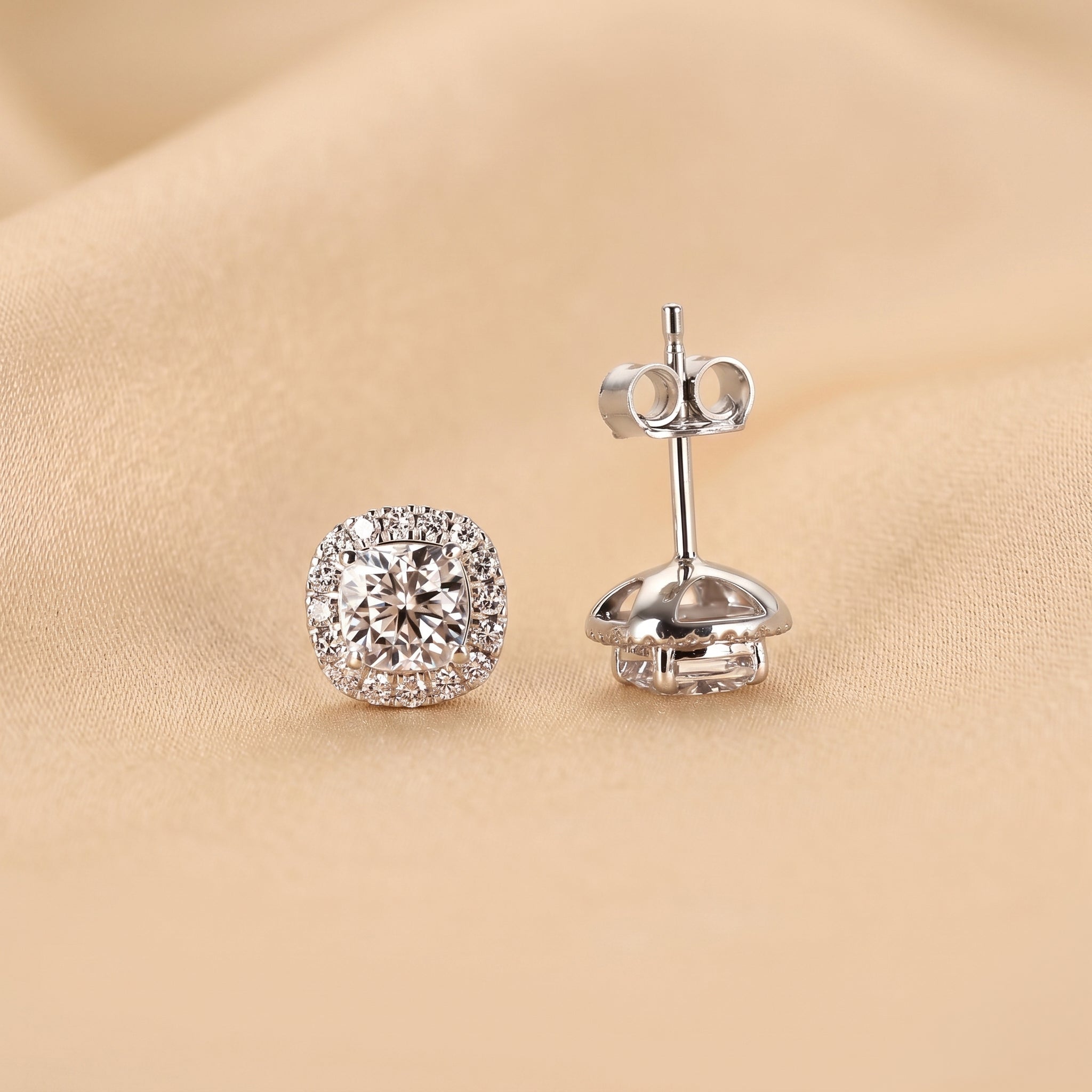 Halo Cushion Lab Grown Diamond Stud Earrings in 10K White Gold 1.39 CTW