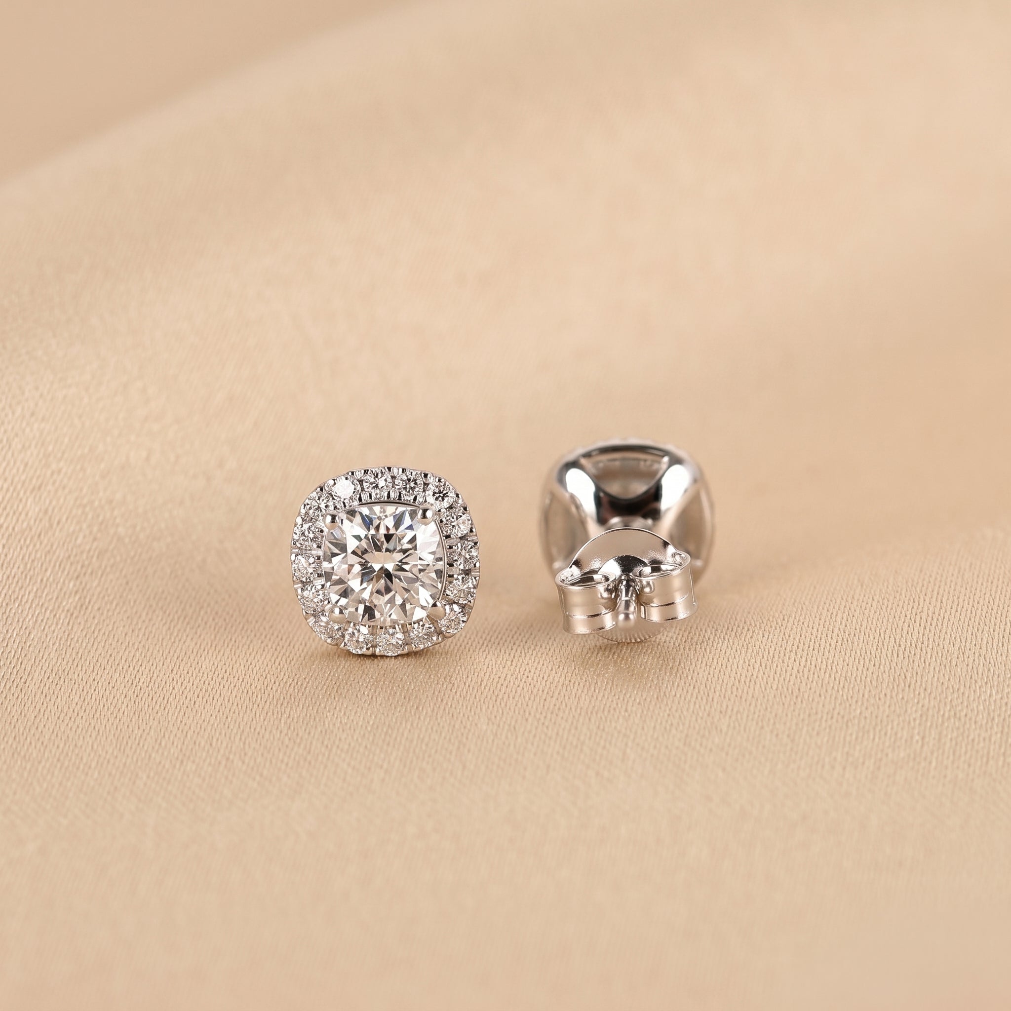 Halo Cushion Lab Grown Diamond Stud Earrings in 14K White Gold 1.39 CTW