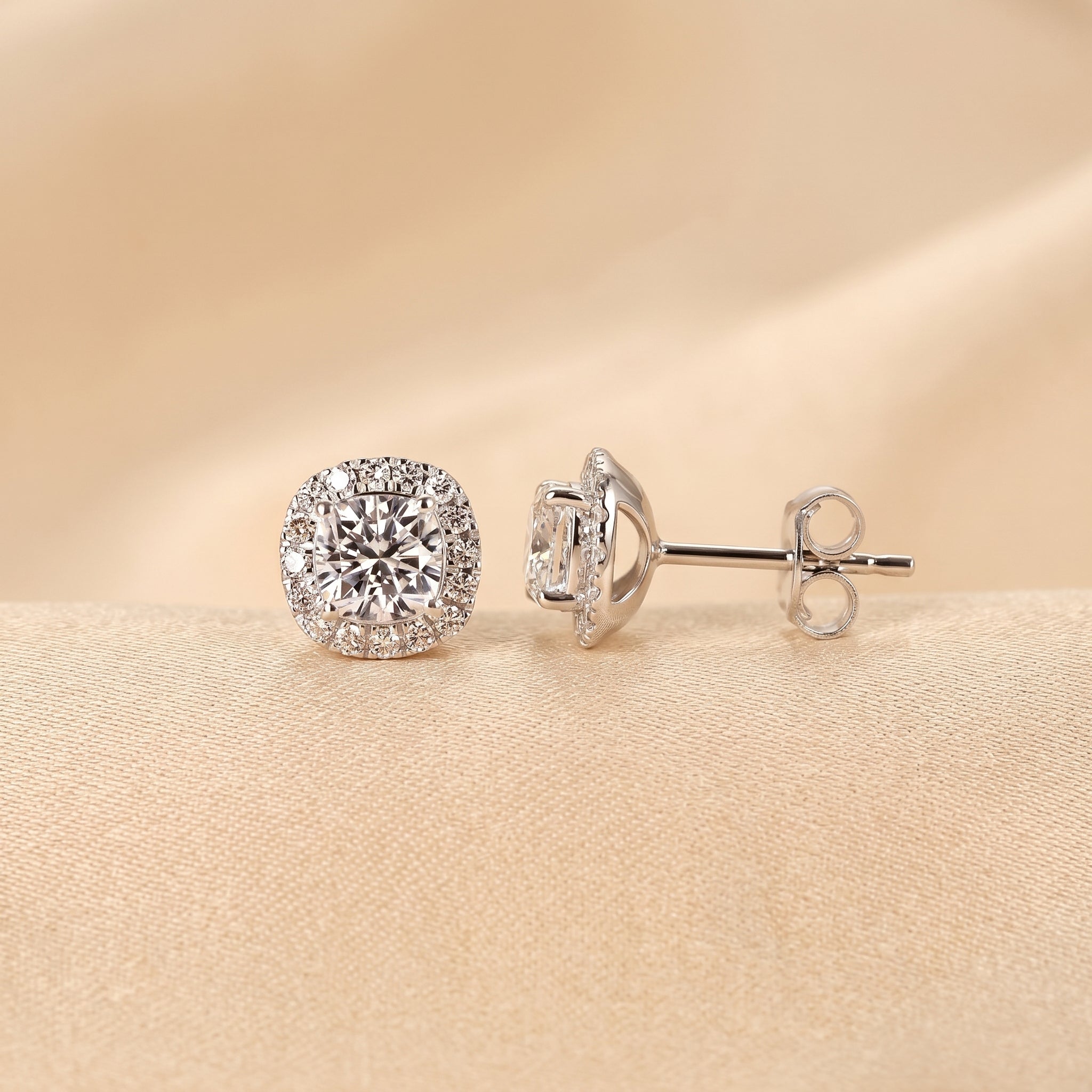 Halo Cushion Lab Grown Diamond Stud Earrings in 18K White Gold 1.39 CTW