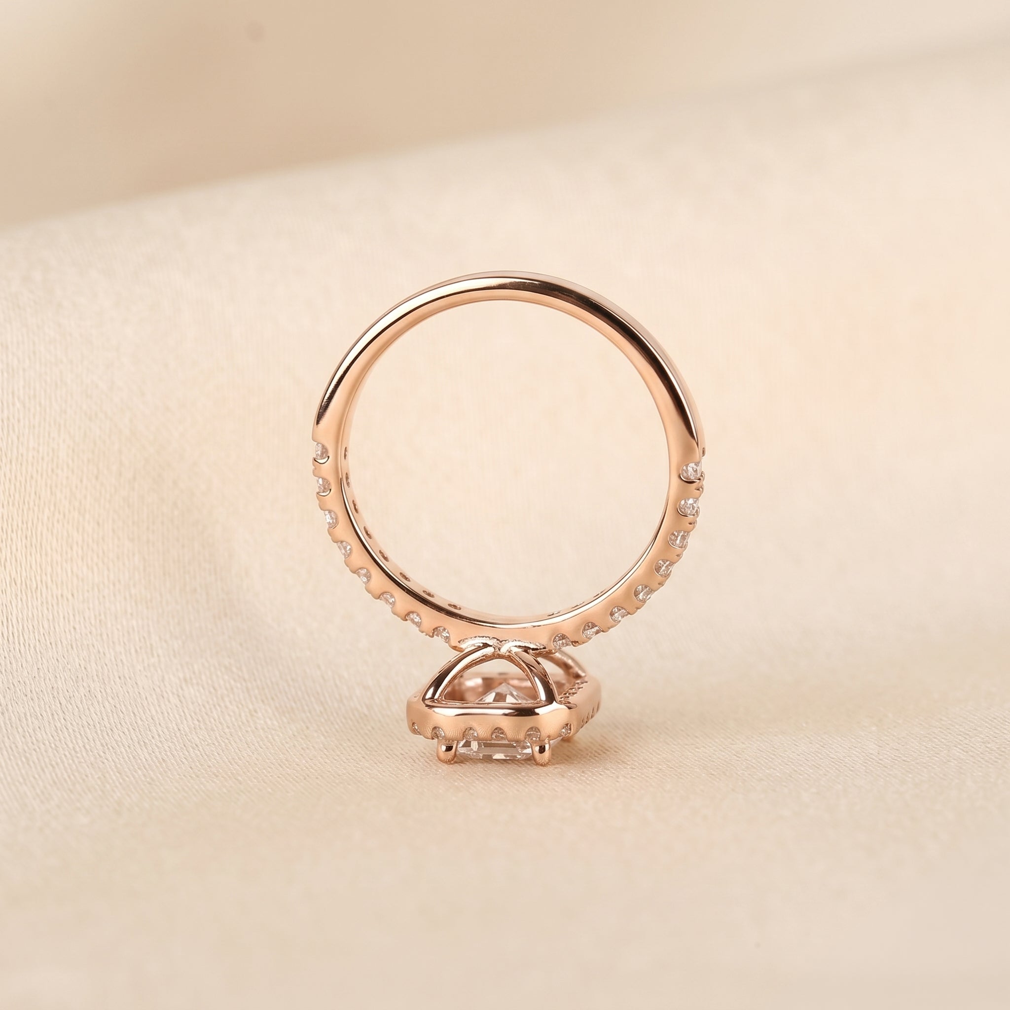 Halo Emerald Cut Lab Grown Diamond Engagement Ring in 10K Rose Gold 1.52 CTW