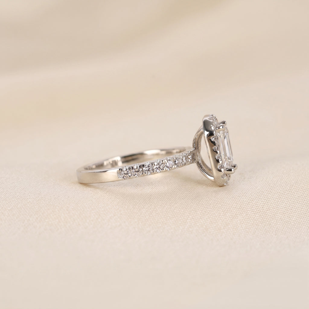 Halo Emerald Cut Lab Grown Diamond Engagement Ring in 10K White Gold 1.52 CTW