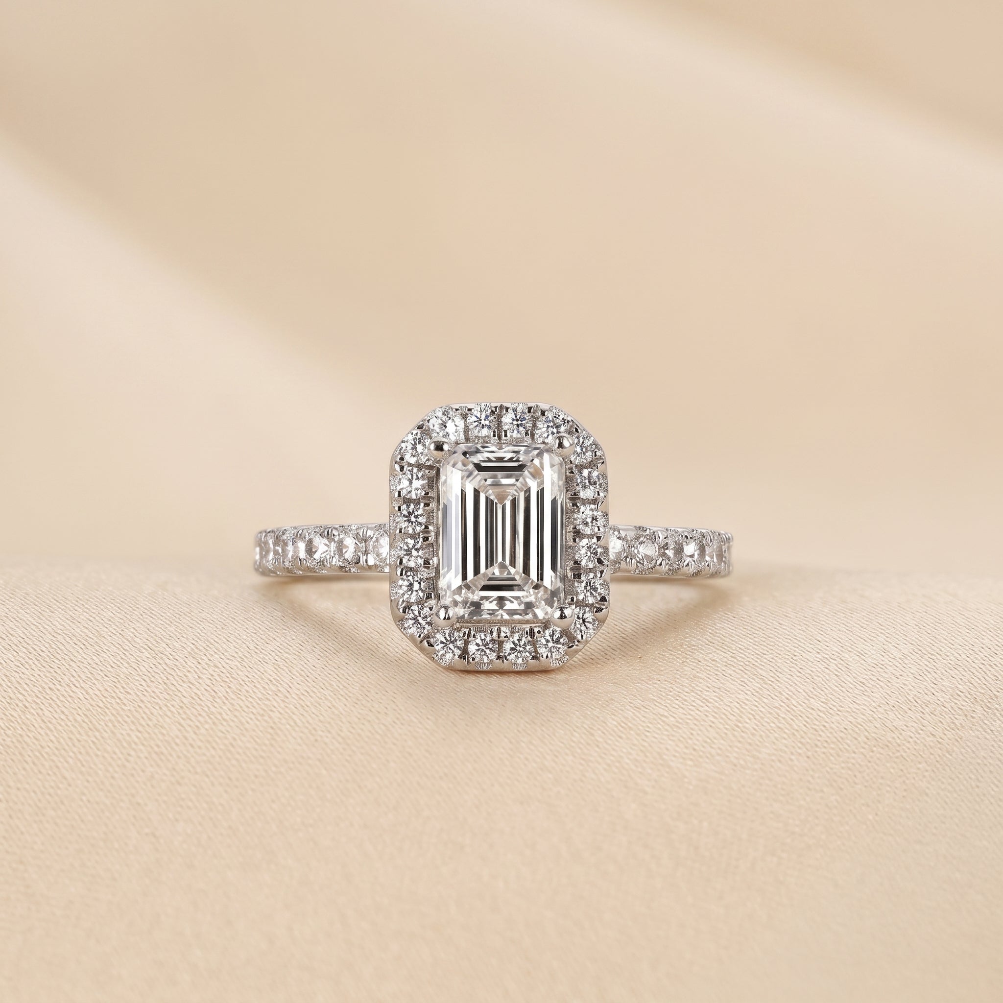 Halo Emerald Cut Lab Grown Diamond Engagement Ring in 10K White Gold 1.52 CTW