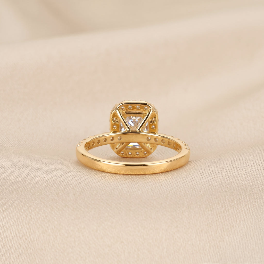 Halo Emerald Cut Lab Grown Diamond Engagement Ring in 10K Yellow Gold 1.52 CTW