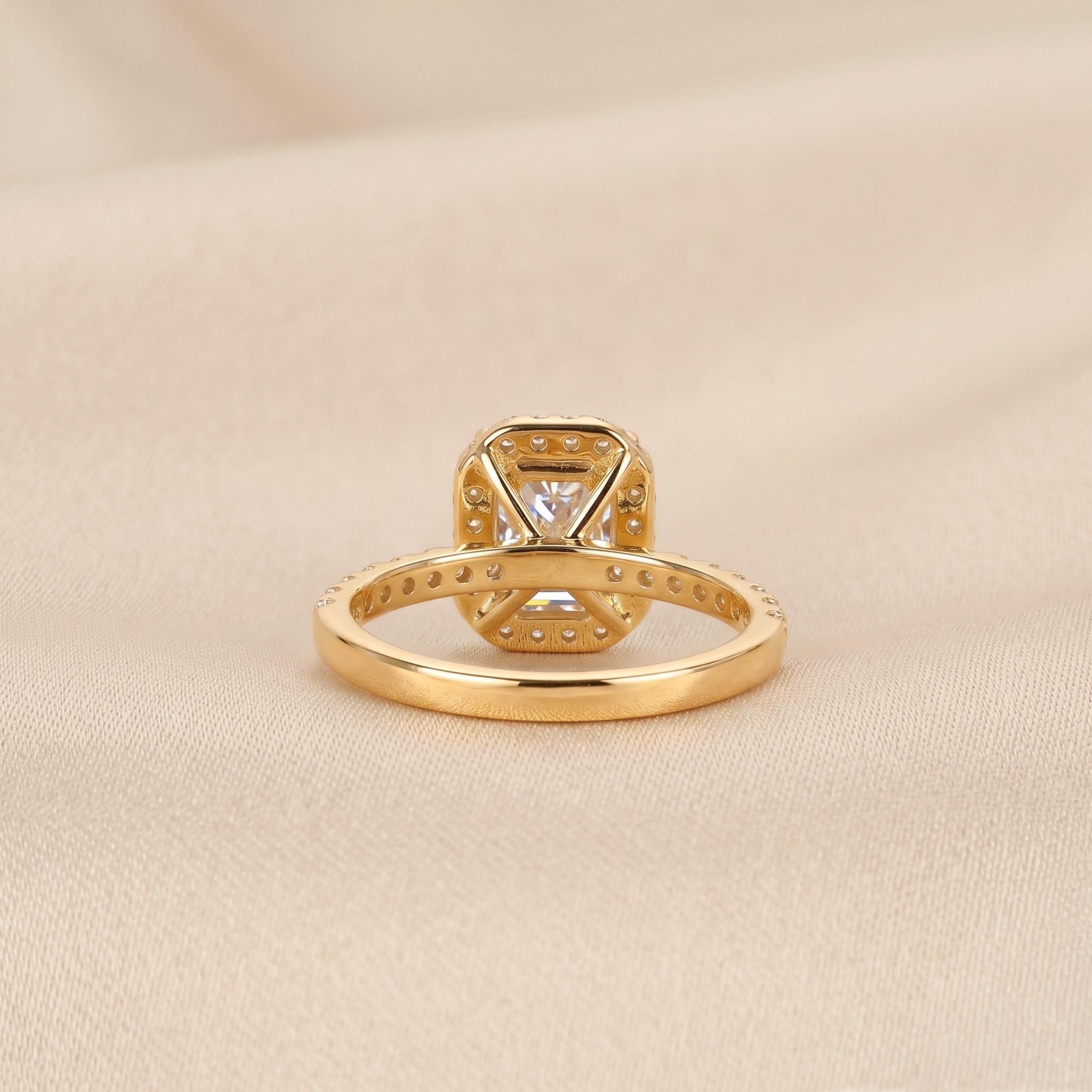 Halo Emerald Cut Lab Grown Diamond Engagement Ring in 10K Yellow Gold 1.52 CTW