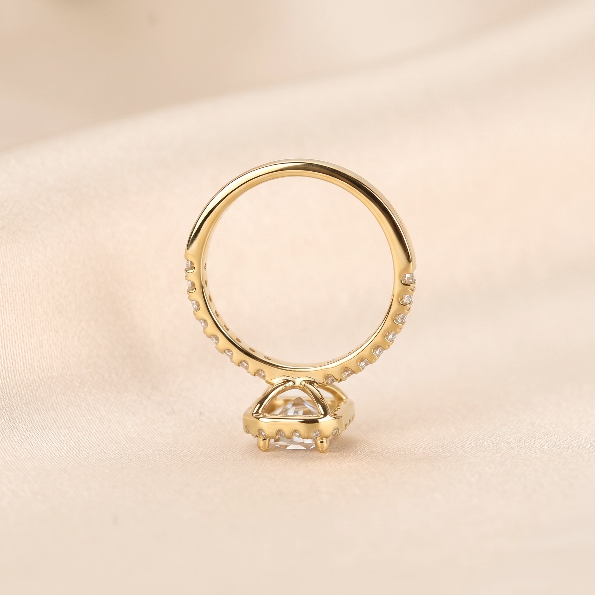 Halo Emerald Cut Lab Grown Diamond Engagement Ring in 10K Yellow Gold 1.52 CTW