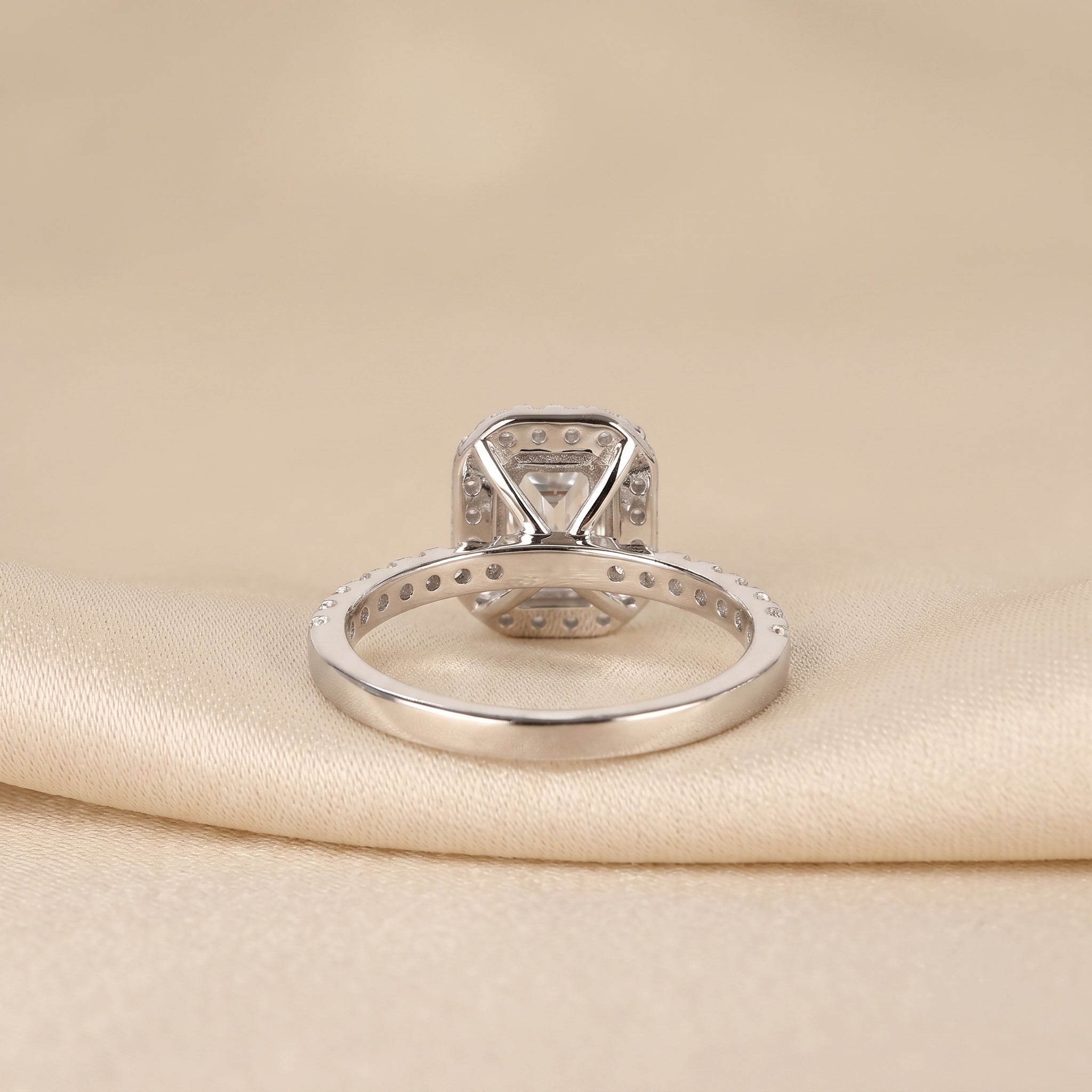Halo Emerald Cut Lab Grown Diamond Engagement Ring in 14K White Gold 1.52 CTW